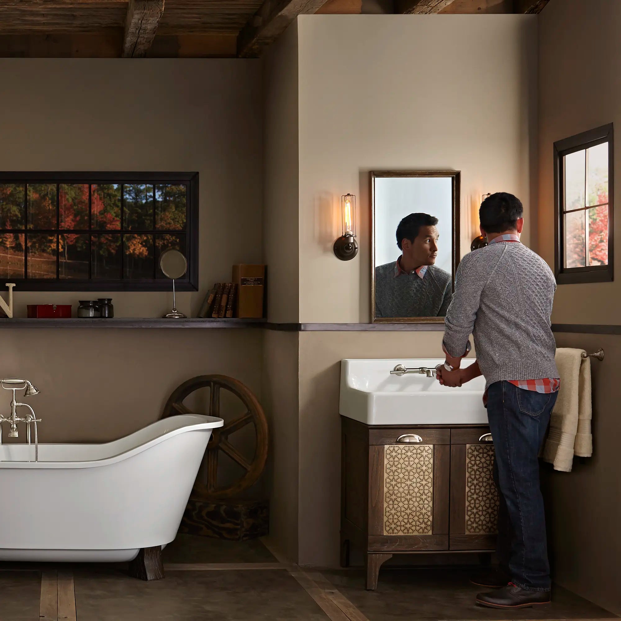 Oak Hill® 2-Handle Wall Mount Bathroom Faucet with Lever Handles // BRUSHED NICKEL // 105412_L-D12025014239_D2203AA100415_D20155002415_D19010030239_D3515545C144_CDNwebp.webp