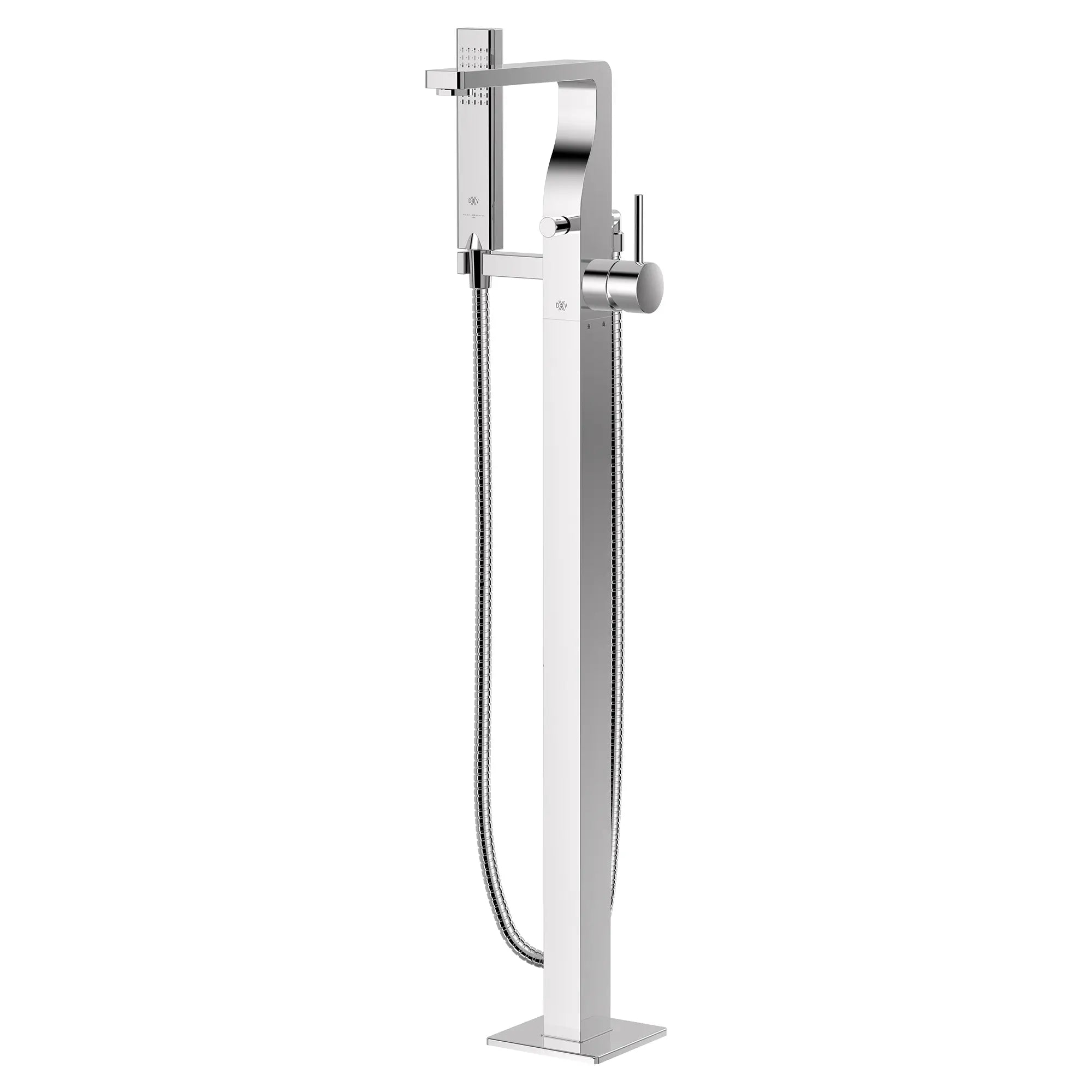 Equility® Square Floor Mount Bathtub Filler with Hand Shower and Lever Handle // POLISHED CHROME // 151789_D3590090C.100_1_0_CDNwebp.webp