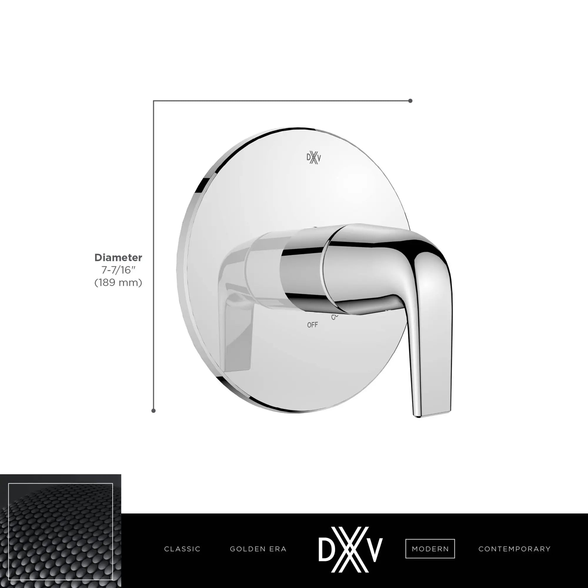 DXV® Modulus Single Handle Pressure Balance Valve Trim Only with Lever Handle // POLISHED CHROME // 153726_DXV_Modulus_PB_Shower_Valve_Trim_D35120F00_Info_2_0_CDNwebp.webp