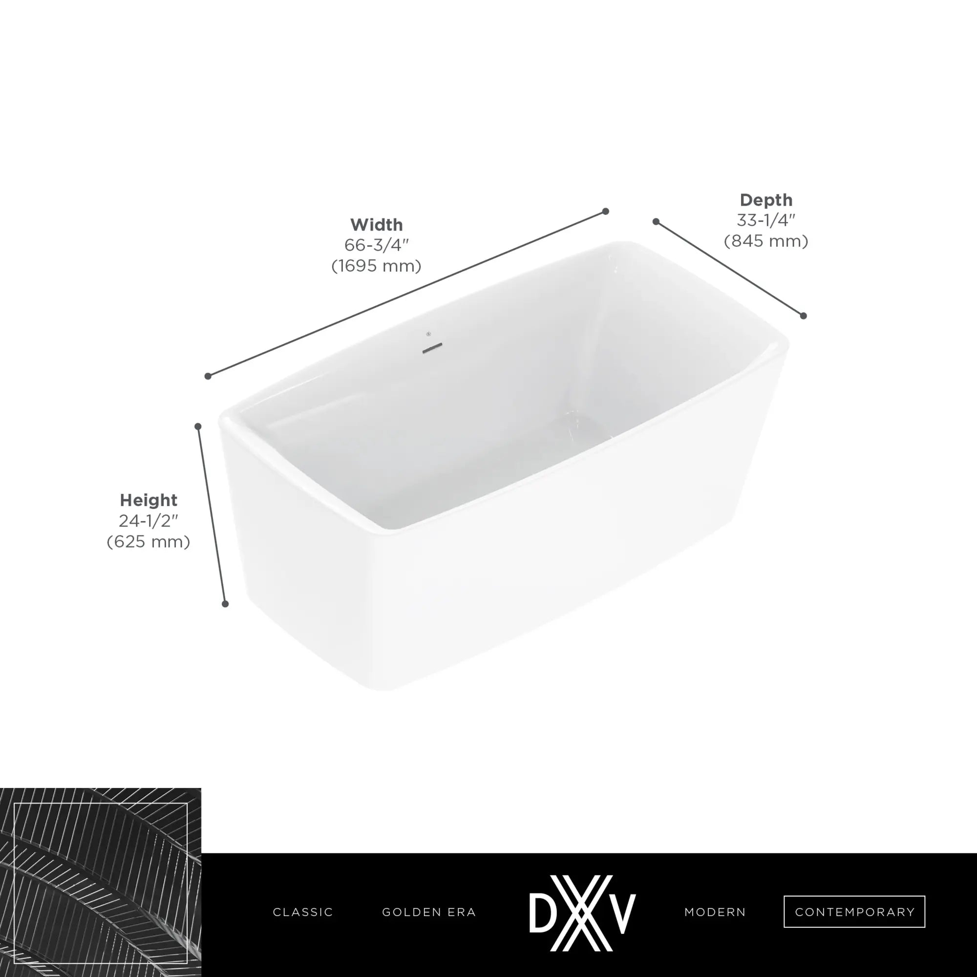 Equility® 67 in. x 33 in. Freestanding Bathtub // CANVAS WHITE // 159639_DXV_Equility_Tubs_D12045014_Info_2_0_CDNwebp.webp