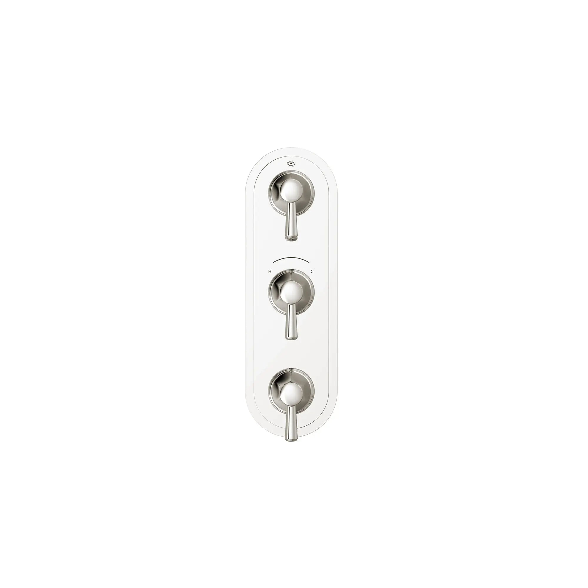 Fitzgerald 3-Handle Thermostatic Valve Trim Only with Lever Handles // PLATINUM NICKEL // 159661_Fitzgerald_SiloFront_D35160537.150_0001_Apr2023_CDNwebp.webp