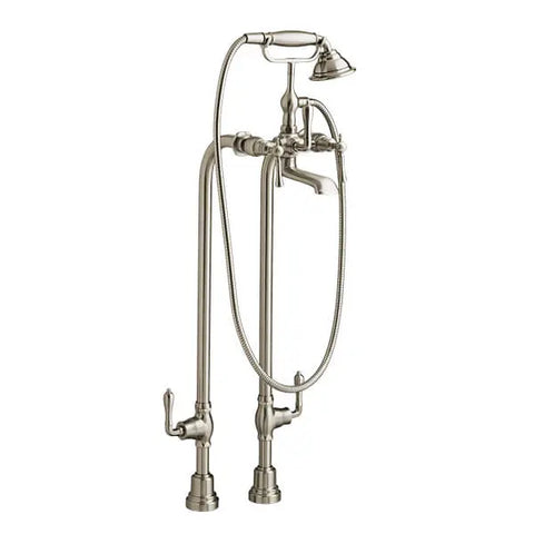 Transitional Floor Mount Bathtub Filler with Hand Shower and Lever Handles