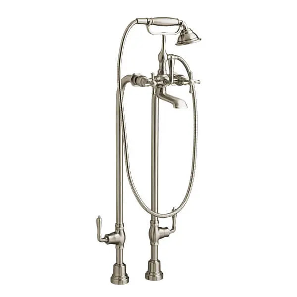 Transitional Floor Mount Bathtub Filler with Hand Shower and Cross Handles // BRUSHED NICKEL // 160184_D3510296C.144_0_CDNwebp.webp