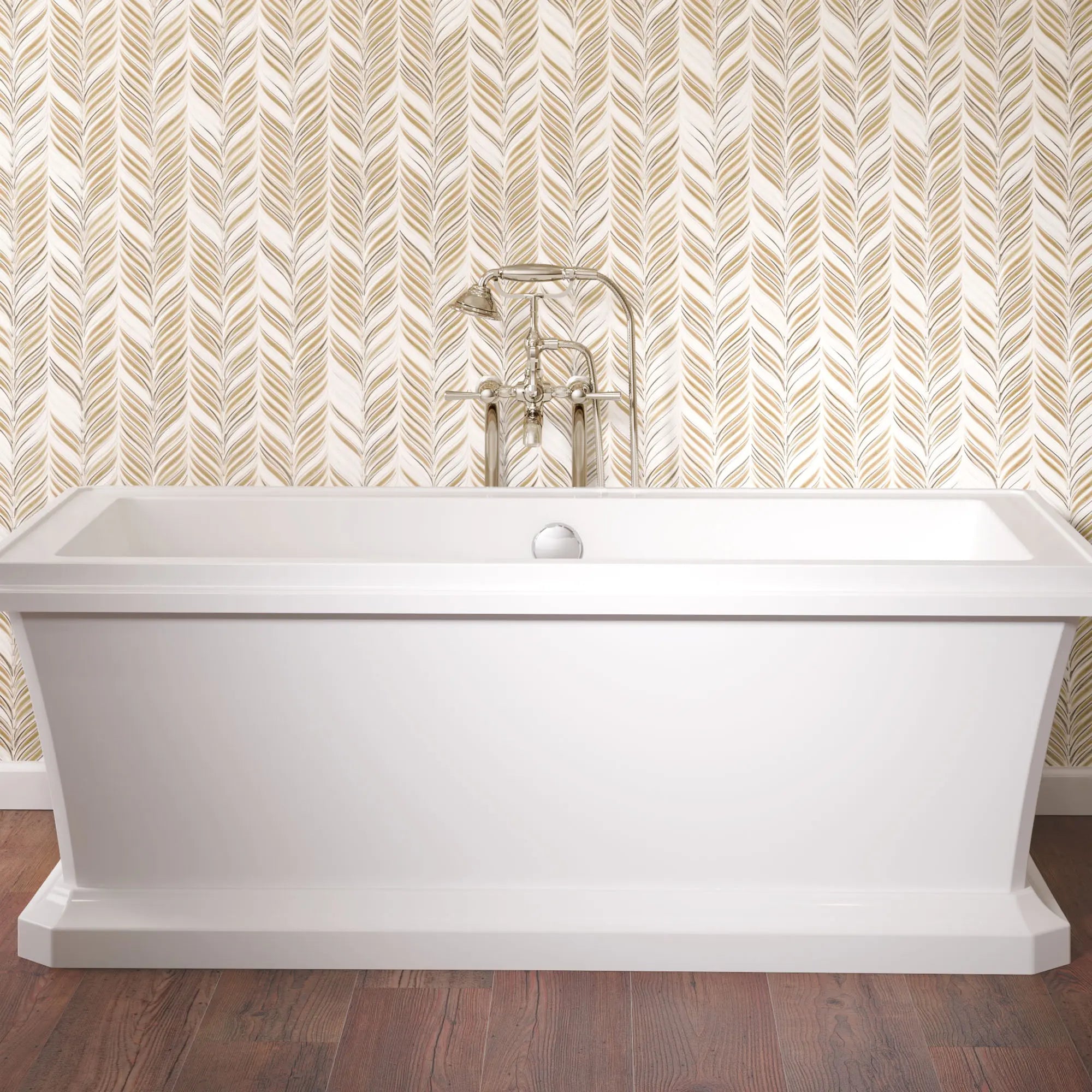 Fitzgerald Floor Mount Bathtub Filler with Hand Shower and Lever Handles // PLATINUM NICKEL // 160289_B-D62645004415_D35160950150_0_CDNwebp.webp