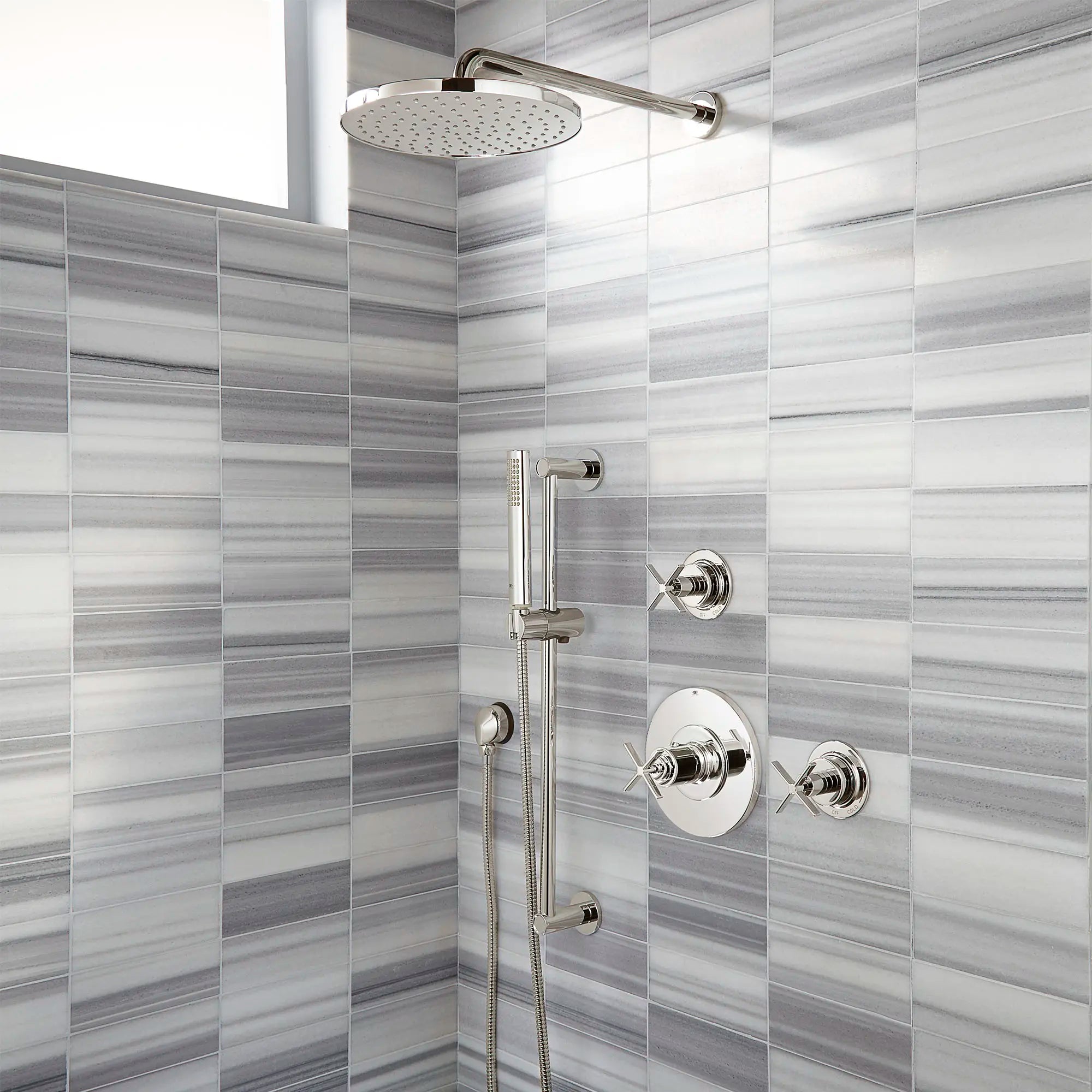 Contemporary Single Function 10 in. Round Showerhead // PLATINUM NICKEL // 160298_B-D35105514150_D35105434150_D35105780150_D35700210150_01_CDNwebp.webp