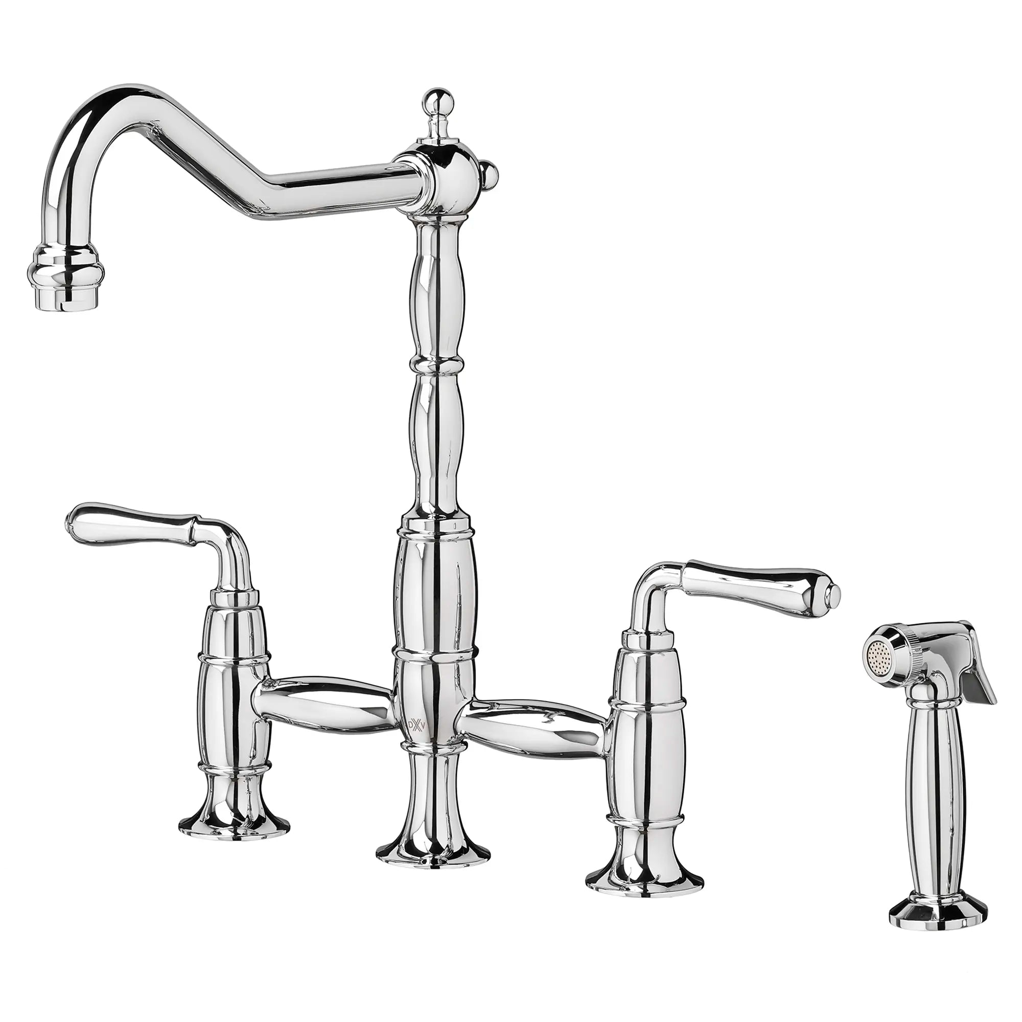 Victorian 2-Handle Widespread Bridge Kitchen Faucet with Side Spray and Lever Handles // POLISHED CHROME // 160337_D35402250100_1_0_CDNwebp.webp