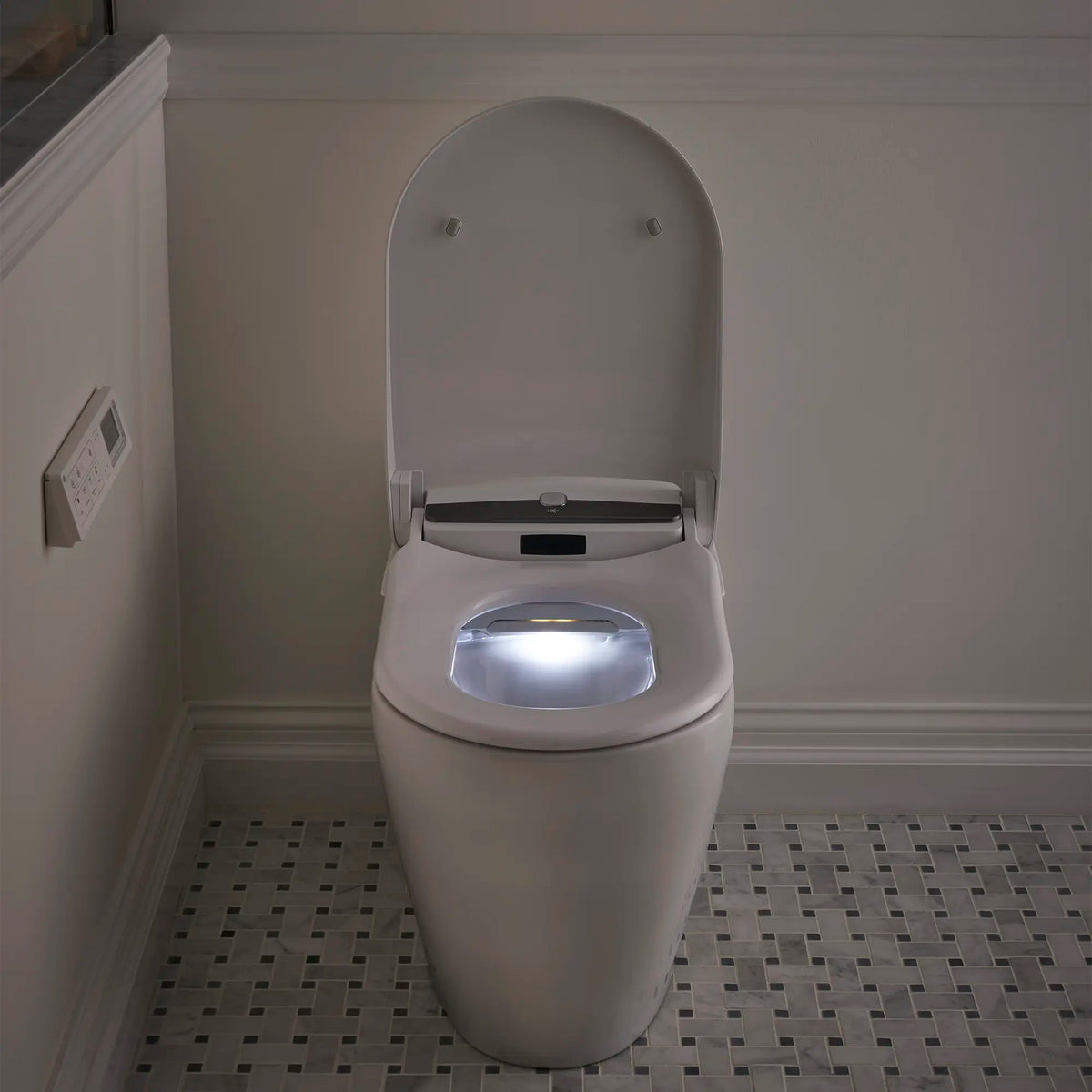 AT200®LS Dual Flush Elongated SpaLet® Bidet Toilet // CANVAS WHITE // 289917_B-D29030CS416415_Open_NightLight_0_CDNwebp.webp