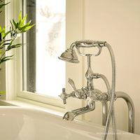 [D35101954.100] Traditional Floor Mount Tub Faucet with Ashbee Cross Handles - Platinum Nickel