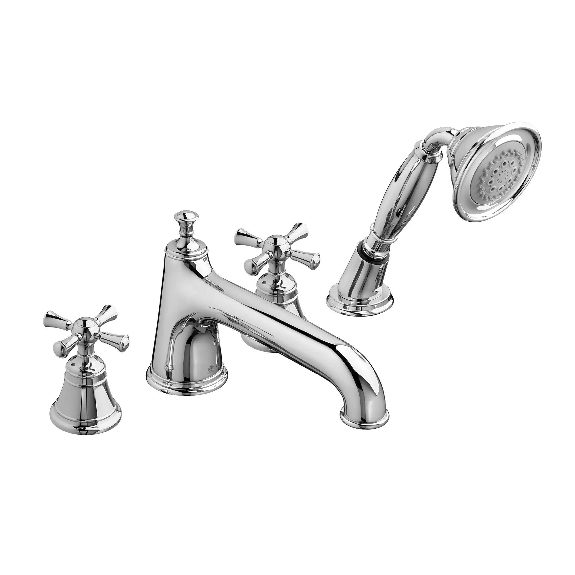 Deck Mount Tub Filler with Hand Shower - Cross Handles // POLISHED CHROME // 41523_D35102940100_0_CDNwebp.webp