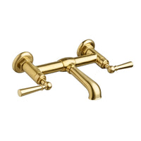[D35155450.427] Wall Mount Bathroom Faucet With Lever Handles - Satin Brass