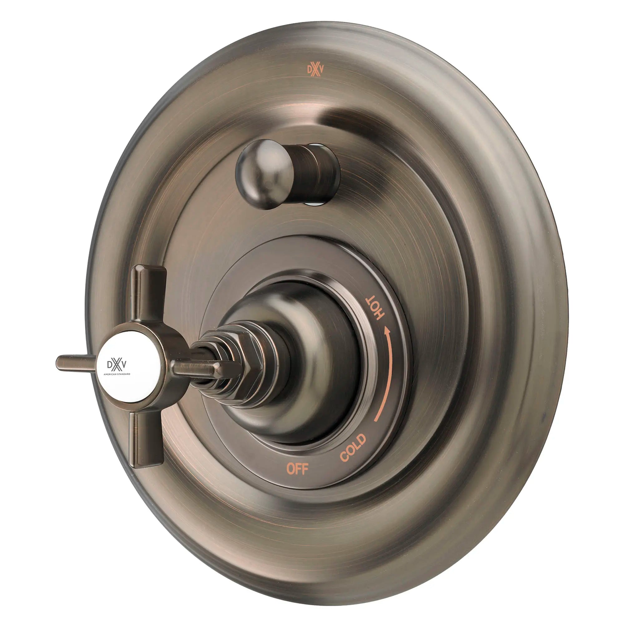 Landfair Pressure Balanced Tub/Shower Trim With Cross Handle // CARBON BRONZE // 42299_P_D35107640110_Porcelain_1_0_CDNwebp.webp