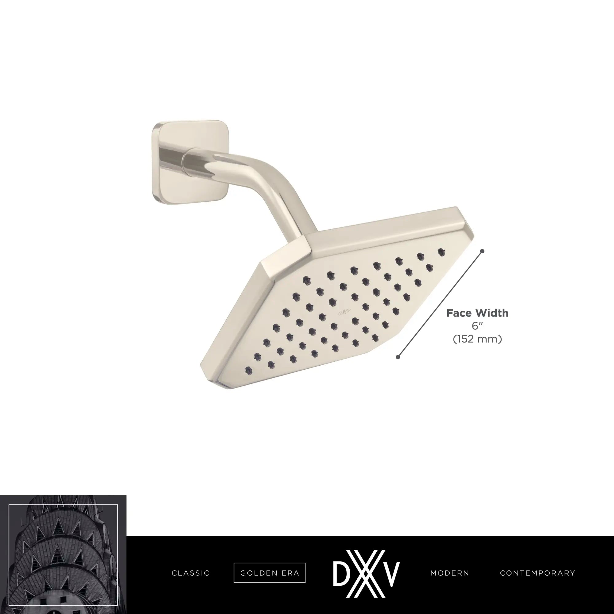 Belshire® Single Function 6 in. Square Showerhead // POLISHED CHROME // 68289_2020_DXV_Showerhead_D35170106_2_CDNwebp.webp
