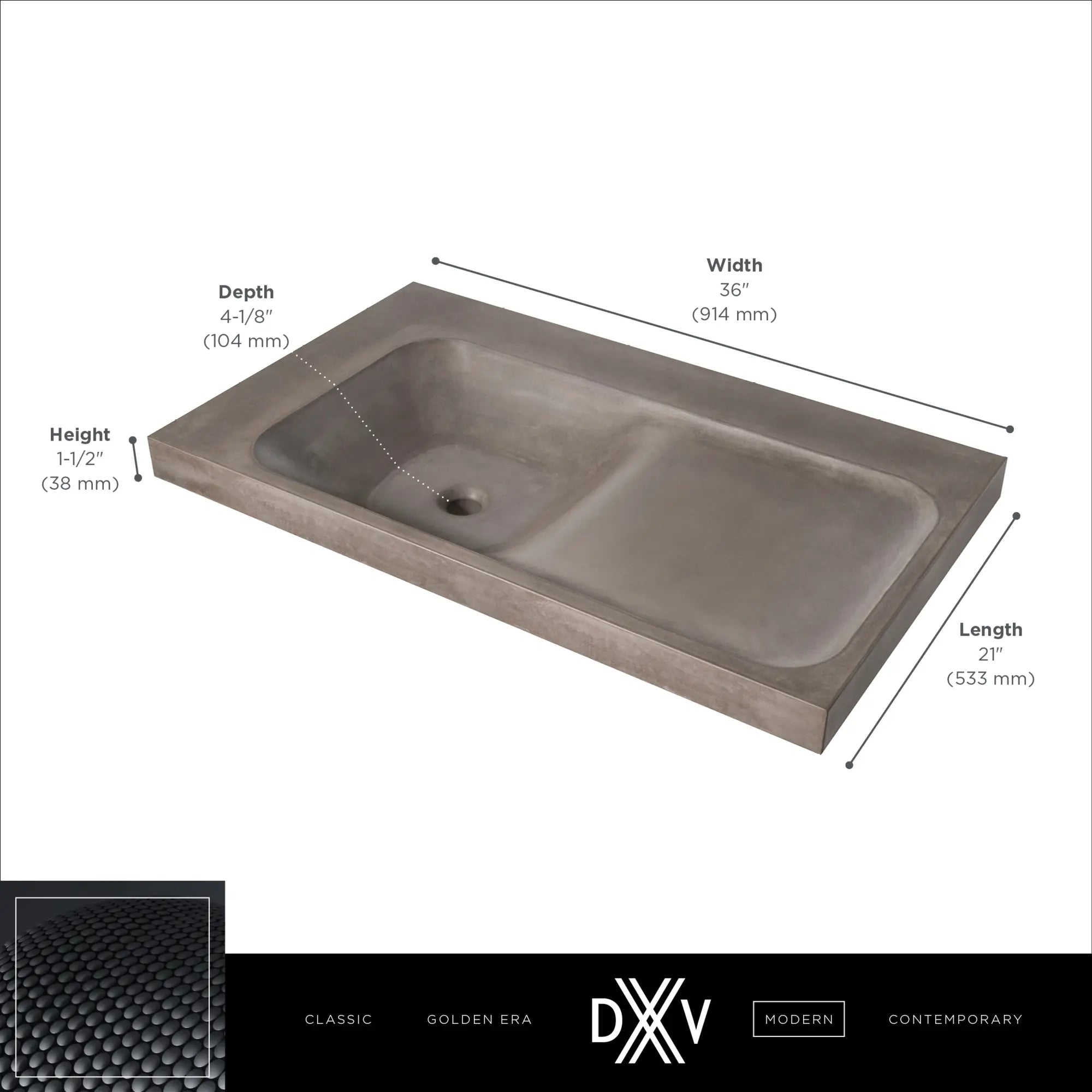 DXV® Modulus 36 in. Sink, No Hole // CANVAS WHITE // 68325_DXV_Modulus_Concrete_Lav_Sink_D21050036LH_Info_CDNwebp.webp