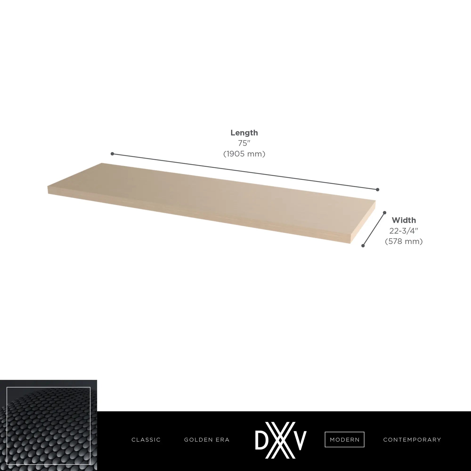 DXV® Modulus 75 in. Countertop Slab // NATURAL OAK // 68331_DXV_Modulus_Countertop_Slab_D19035075SS_Info_CDNwebp.webp