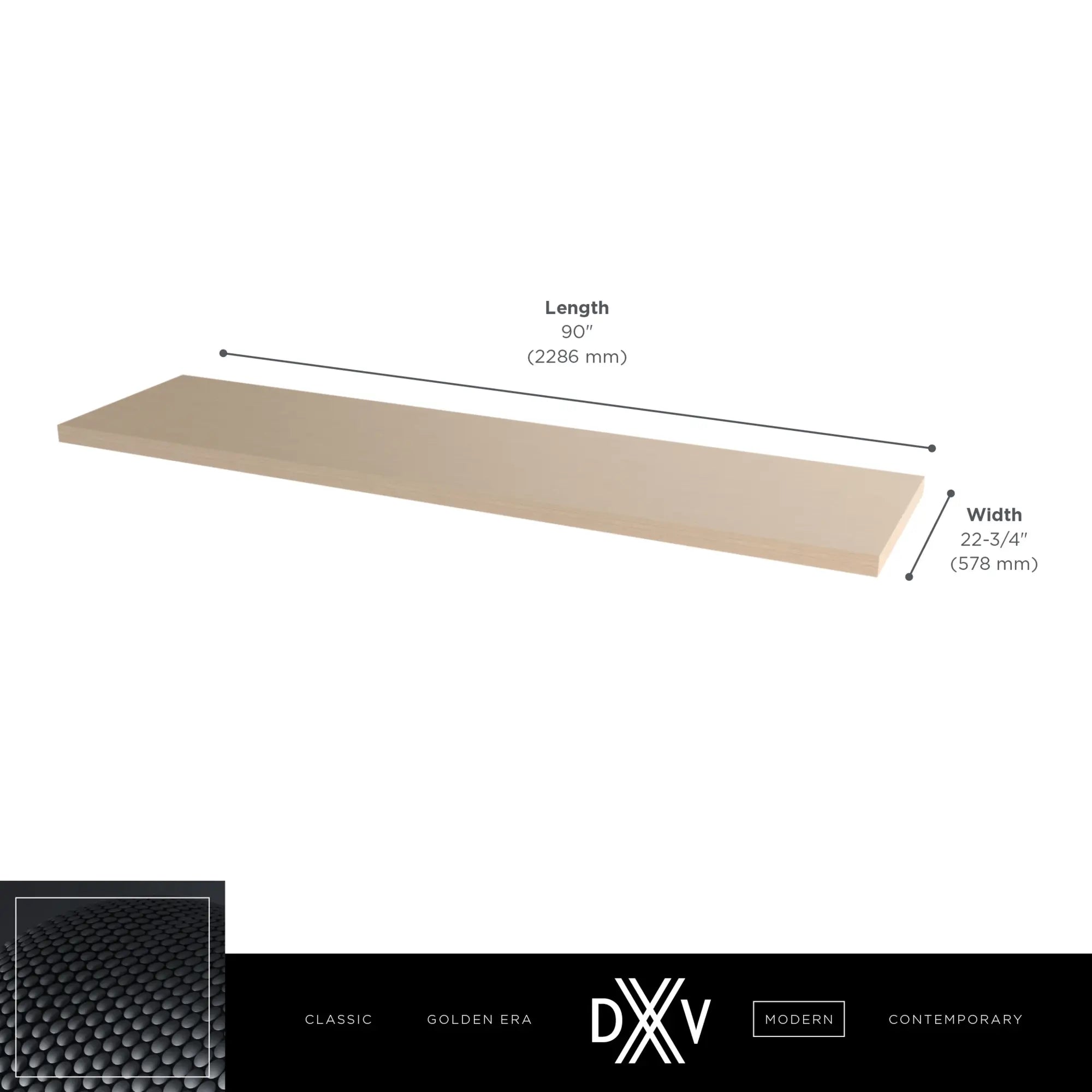 DXV® Modulus 90 in. Countertop Slab // NATURAL OAK // 68332_DXV_Modulus_Countertop_Slab_D19040090DS_Info_CDNwebp.webp