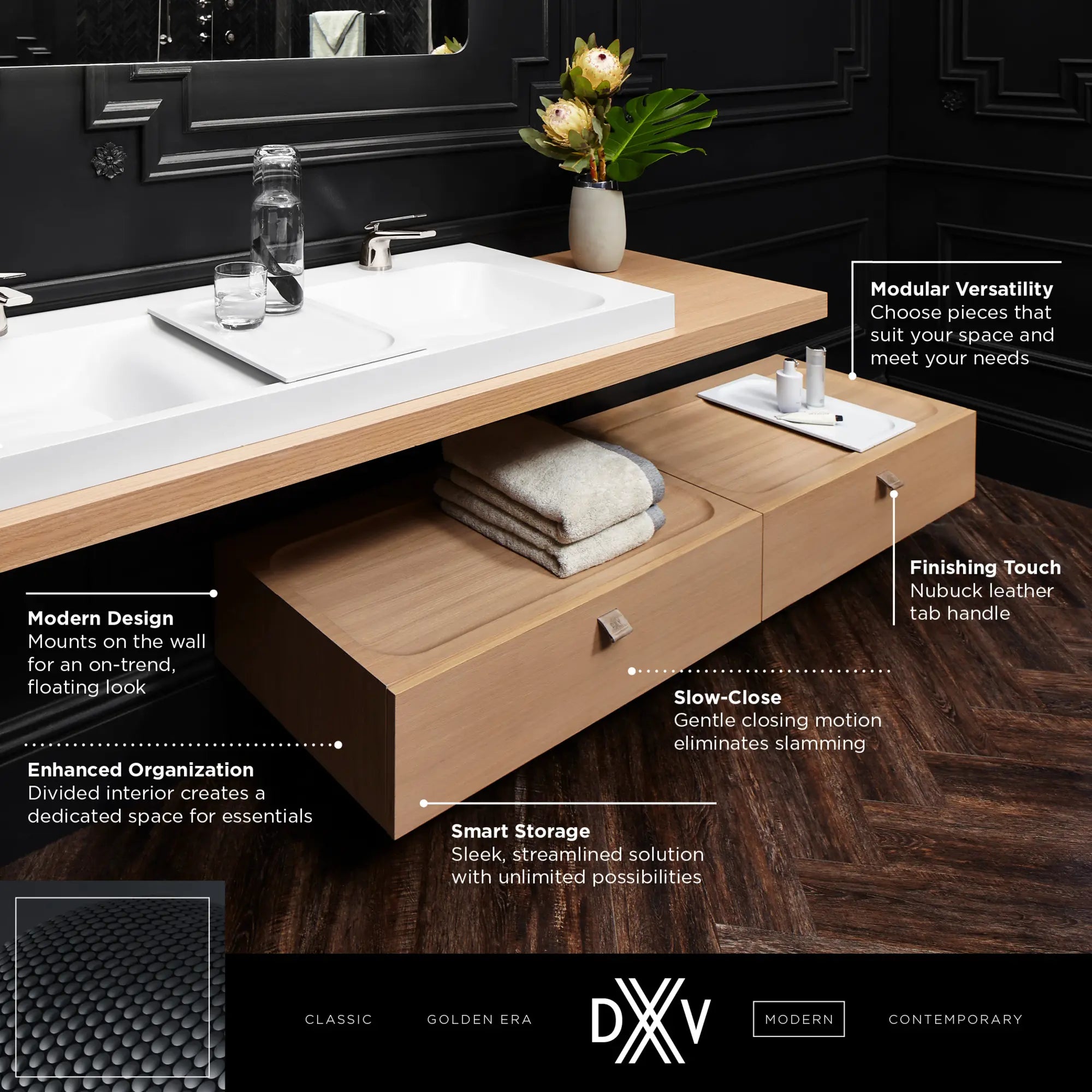 DXV® Modulus 36 in. Wall-Hung Drawer Unit // NATURAL OAK // 68353_DXV_Modulus_WallHung_Drawer_D19025036_Info_1_CDNwebp.webp