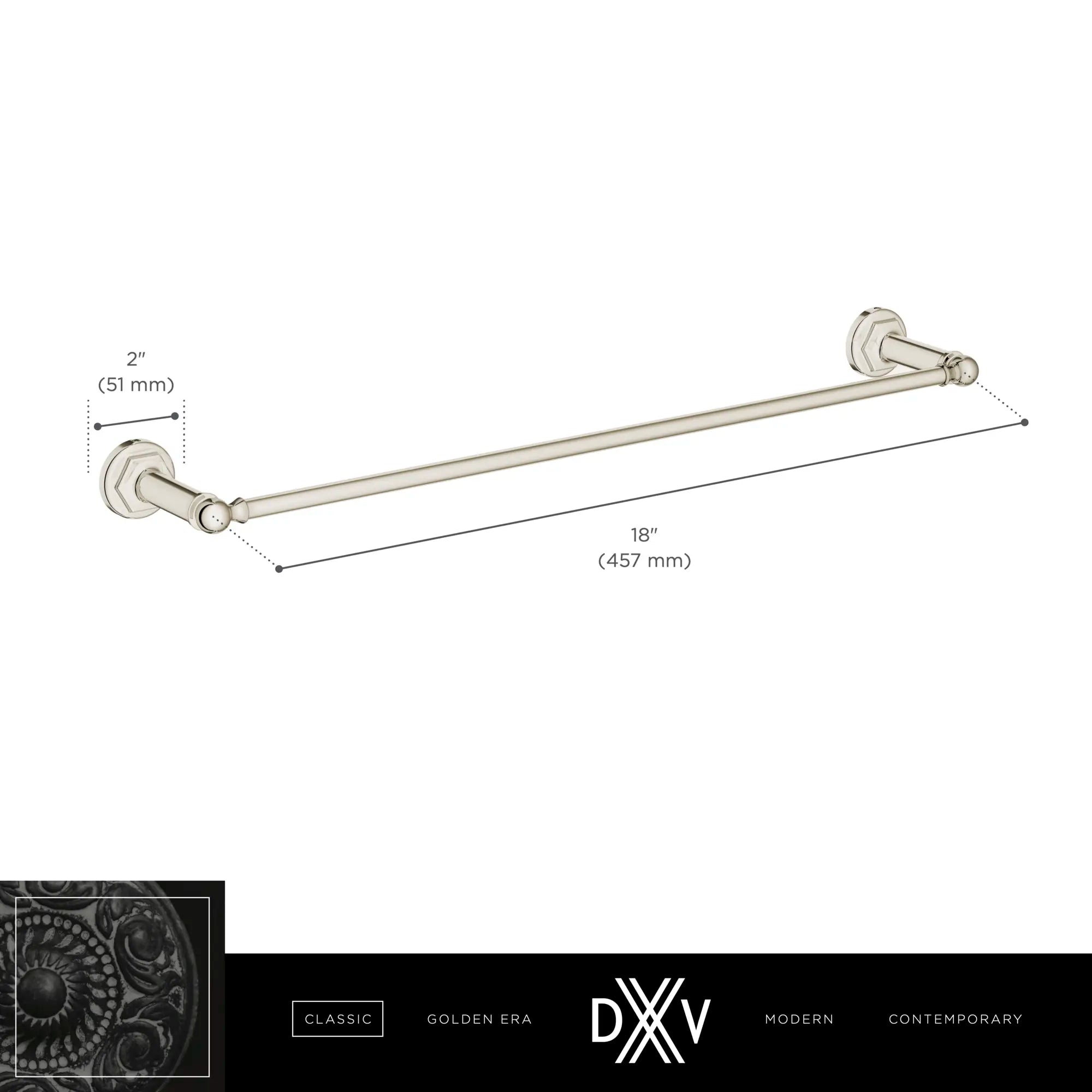 Oak Hill® 24 in. Towel Rack // POLISHED CHROME // 68371_DXV_Oak_Hill_Acessories_D35155240_Infographic_1_CDNwebp.webp