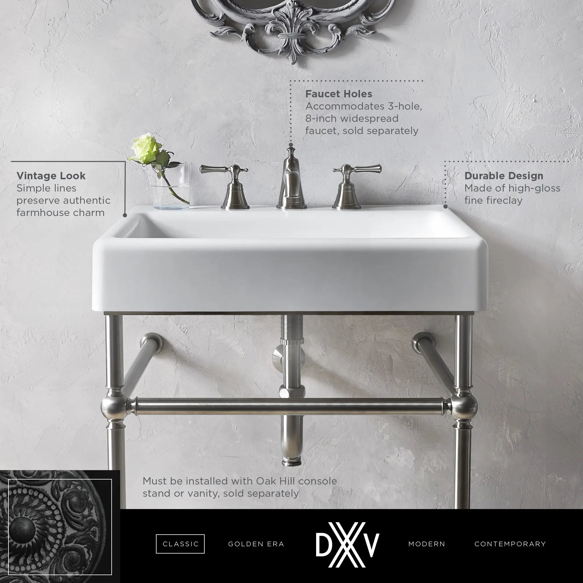 Oak Hill® 24 in. Sink, 3-Hole // CANVAS WHITE // 68422_DXV_Oak_Hill_Sink_D20161008_Info_1_CDNwebp.webp