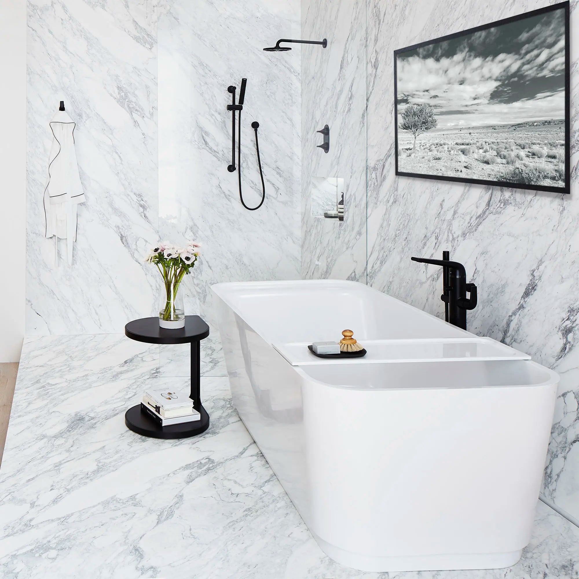 DXV® Modulus Single Handle Floor Mount Bathtub Filler with Hand Shower and Lever Handle // MATTE BLACK // 83372_B-D12031000415_D35120951243_CDNwebp.webp