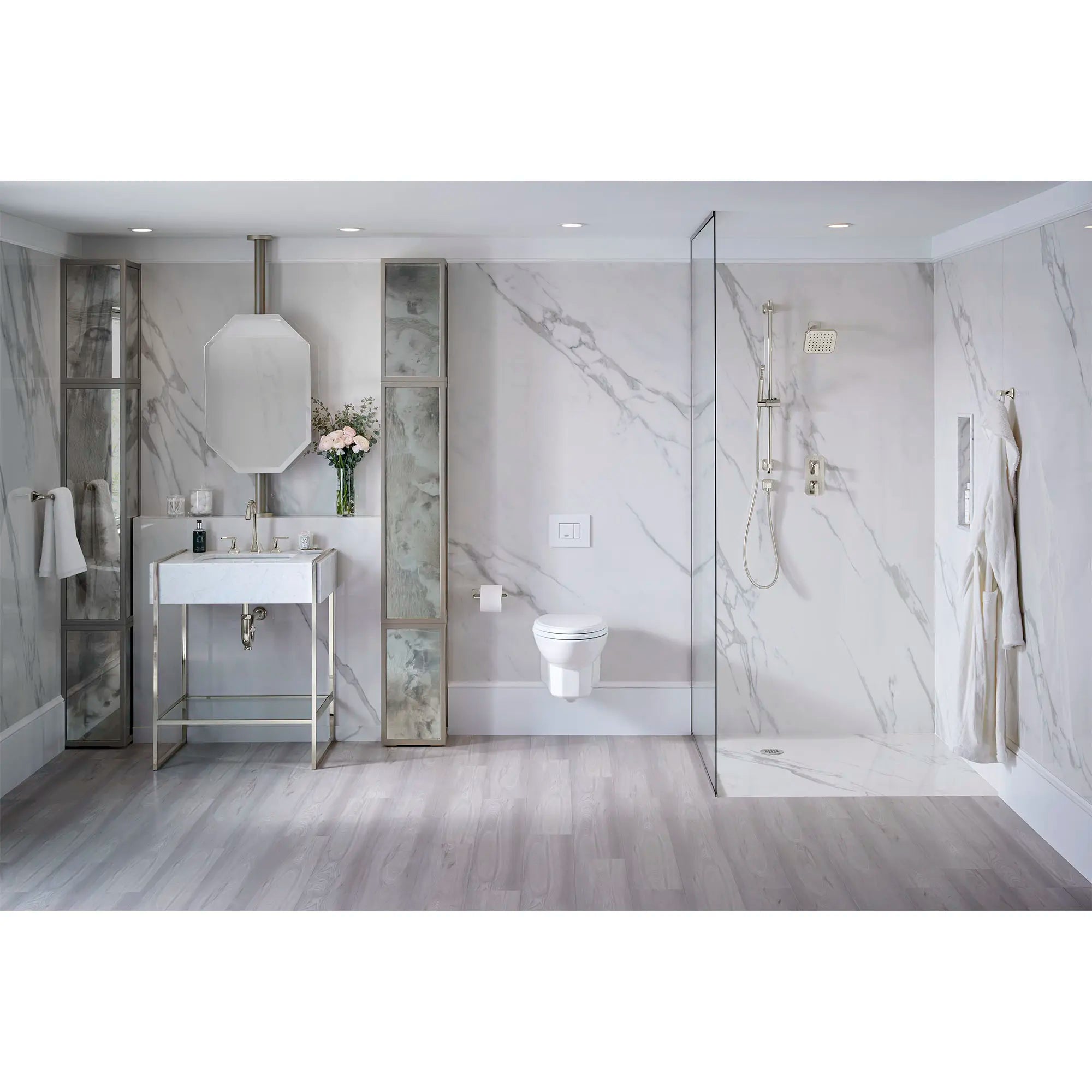 Belshire® 30 in. Carrara Marble Console Top, 3 Hole // CARRARA MARBLE // 83813_B-D20205000415_D21065000150_D19080003550_CDNwebp.webp