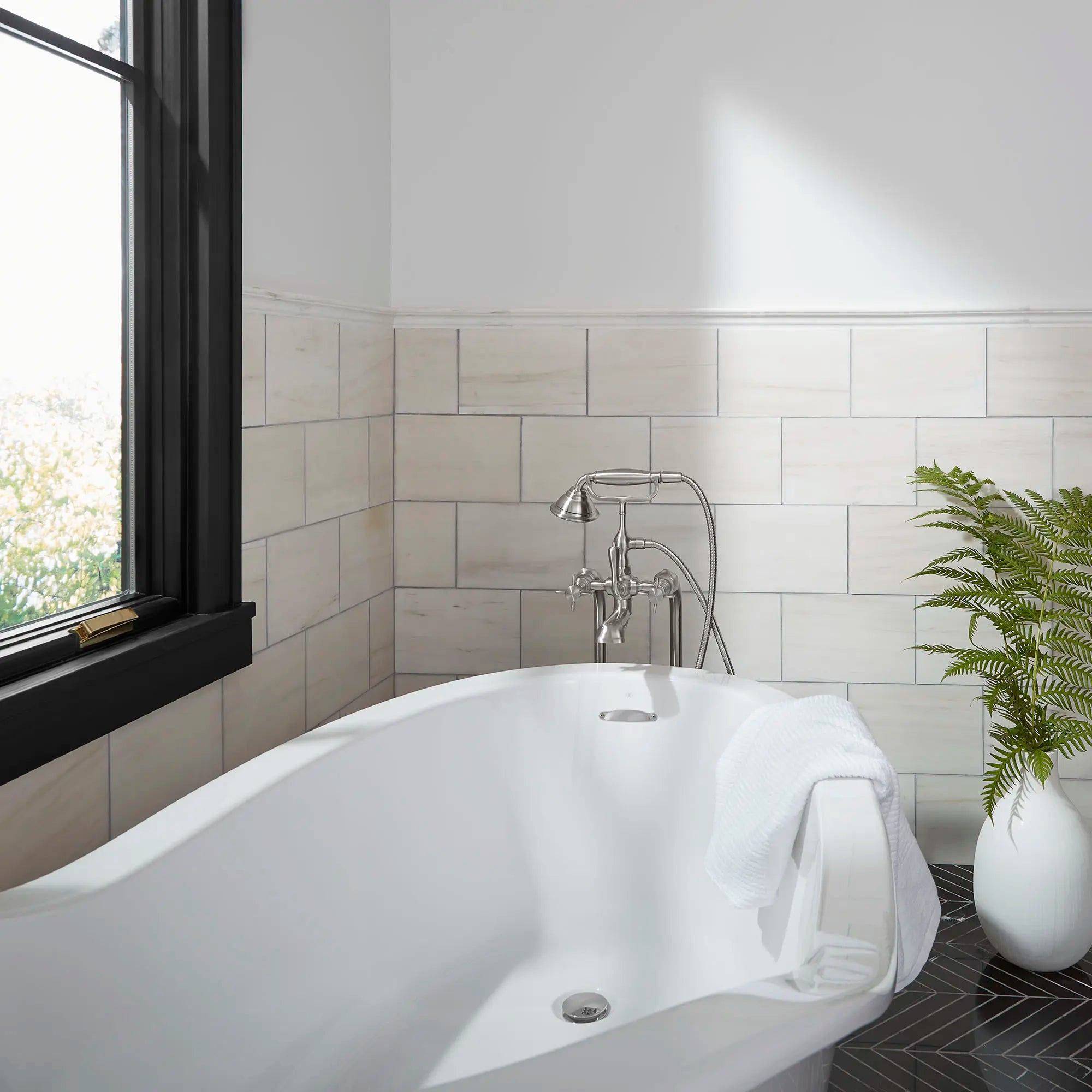 Traditional Floor Mount Bathtub Faucet with landfair Cross Handles // BRUSHED NICKEL // 84603_B-D35107954144_CDNwebp.webp