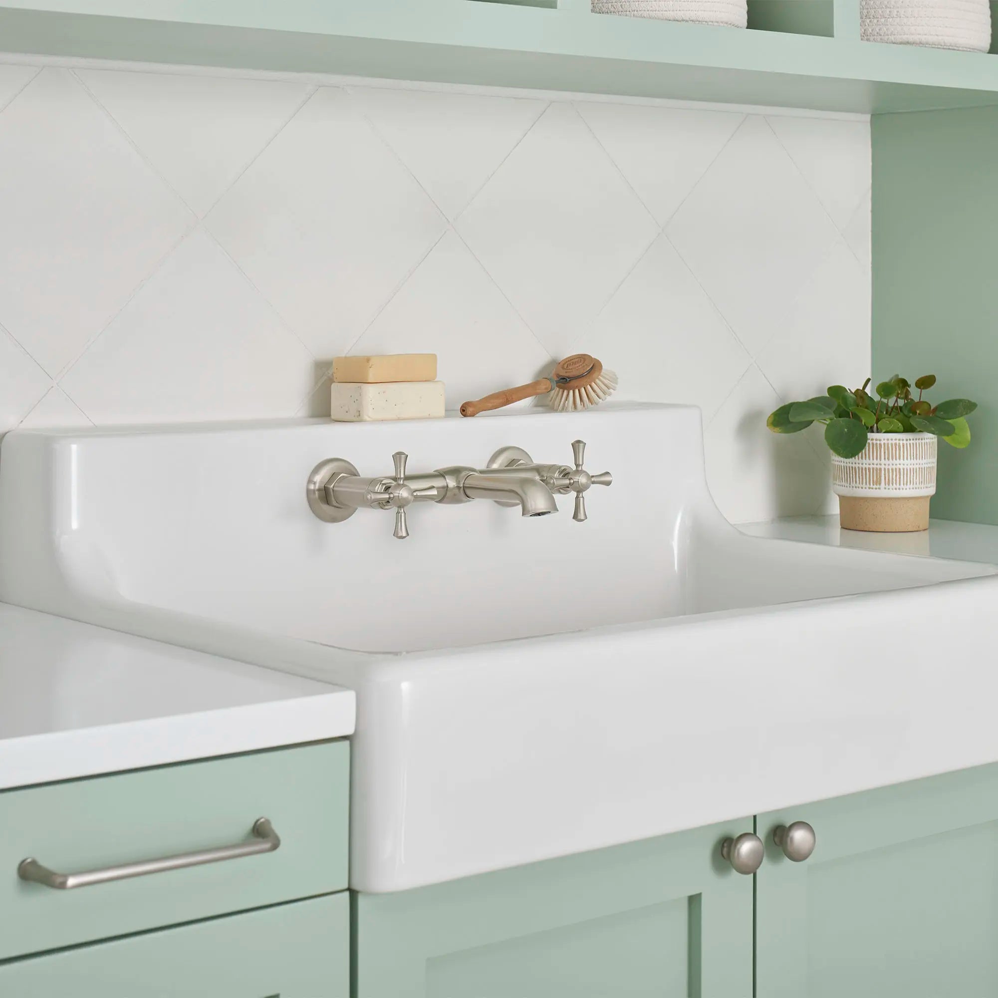 Oak Hill® 2-Handle Wall Mount Bathroom Faucet with Cross Handles // BRUSHED NICKEL // 85199_B-D35155470.144_D20155002.415_CDNwebp.webp