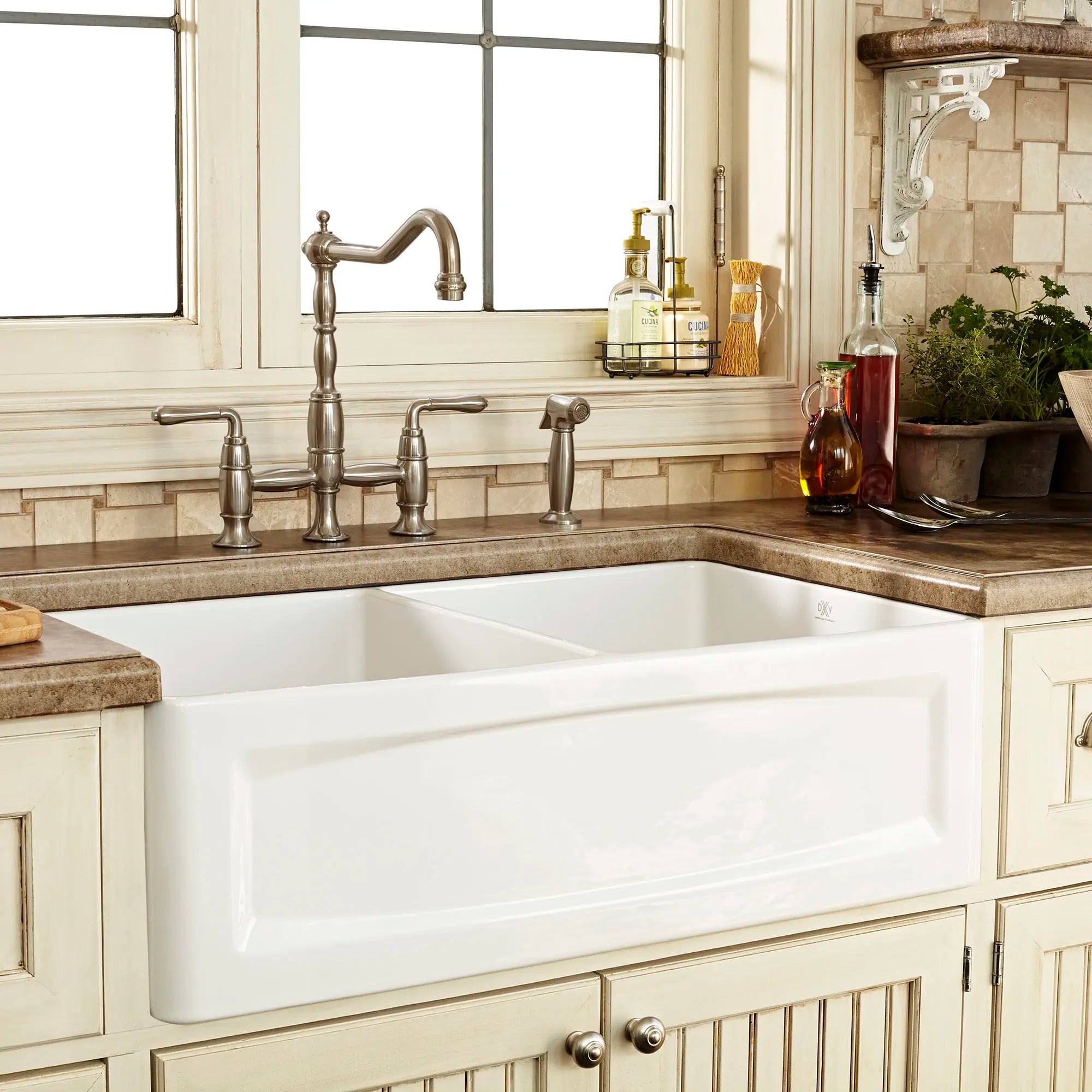 Victorian 2-Handle Widespread Bridge Kitchen Faucet with Side Spray and Lever Handles // ULTRA STEEL // 85815_B-D35402250355_D20103000415_CDNwebp.webp