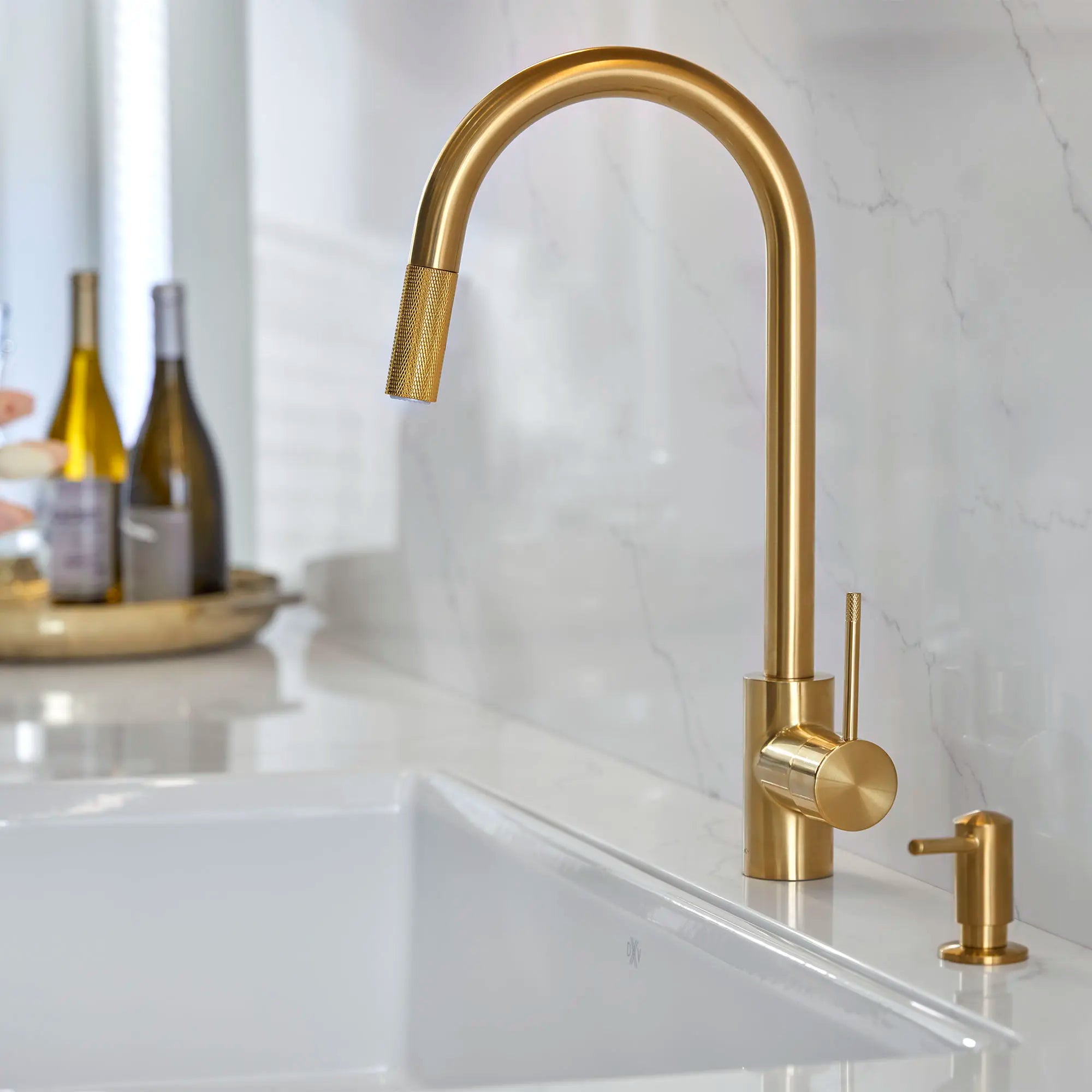 Etre® Single Handle Pull-Down Kitchen Faucet with Lever Handle // SATIN BRASS // 86059_B-D35404300427_1_CDNwebp.webp