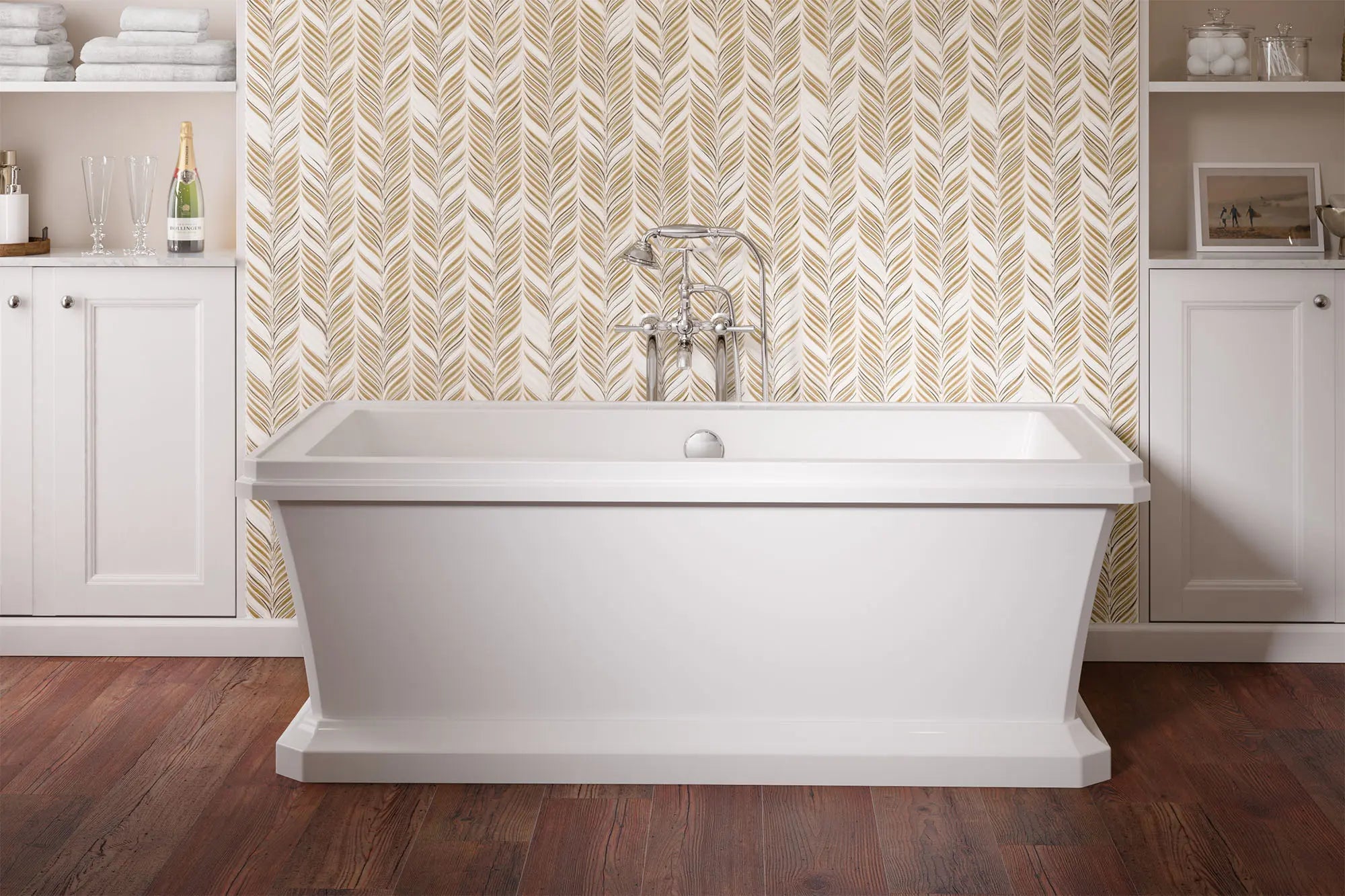 Fitzgerald Floor Mount Bathtub Filler with Hand Shower and Lever Handles // POLISHED CHROME // 86221_B-D62645004415_D35160950100_CDNwebp.webp