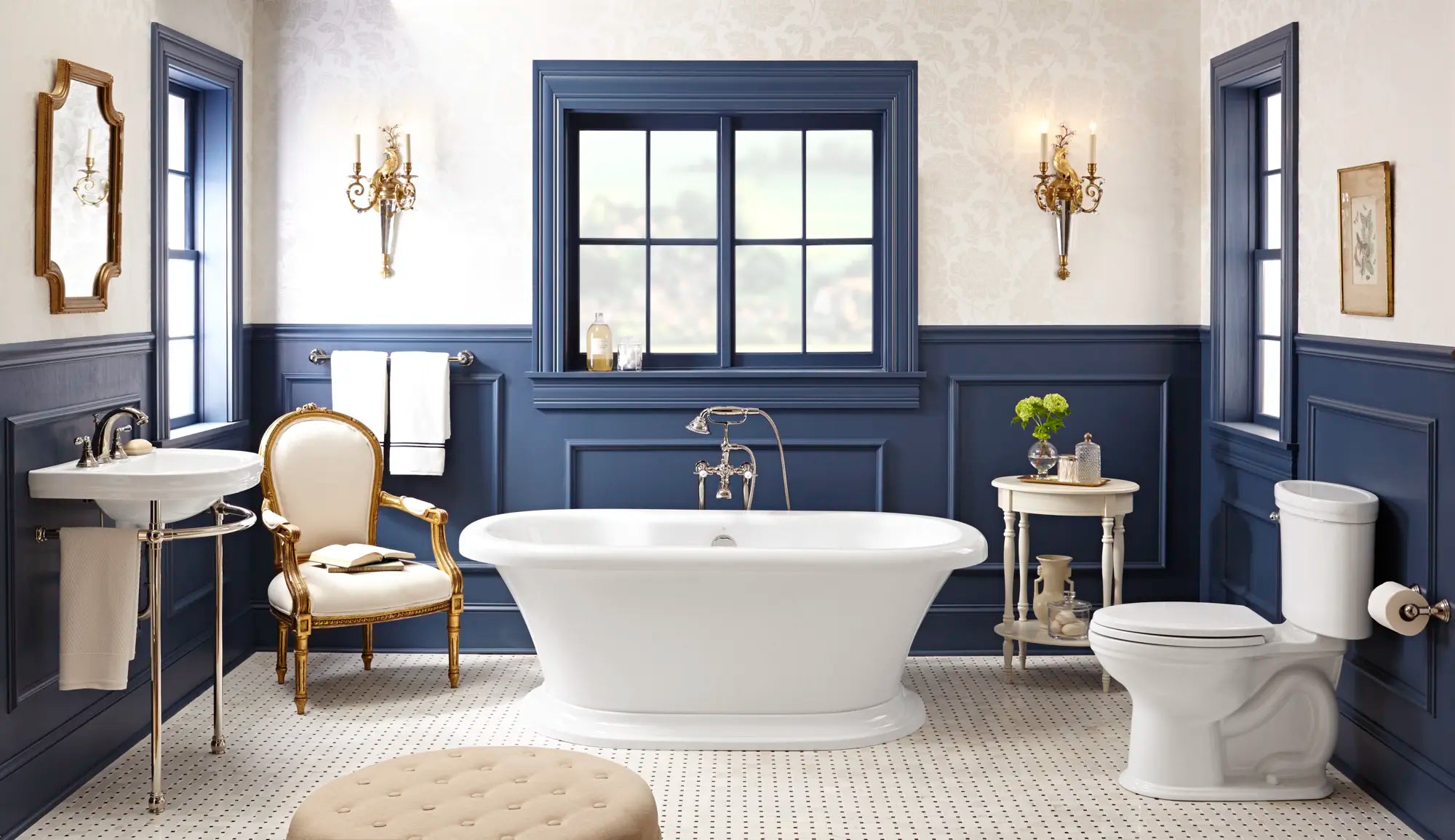 Traditional Floor Mount Bathtub Faucet with landfair Cross Handles // PLATINUM NICKEL // 88567_C_D62747004.415_D2215AA104.415_D19000708.008.415_D35101800.150_D35107954.150_CDNwebp.webp