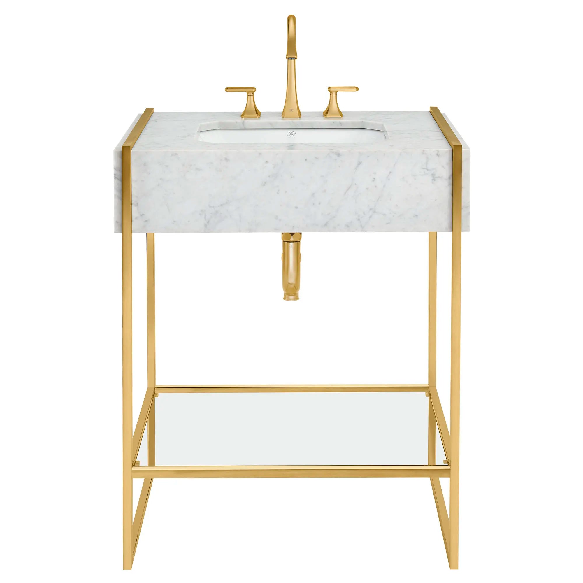 Belshire® 30 in. Console Legs with Glass Shelf // SATIN BRASS // 91500_D20205000427_D19080003550_D21065000427_D35170820427_D35170801427_CDNwebp.webp