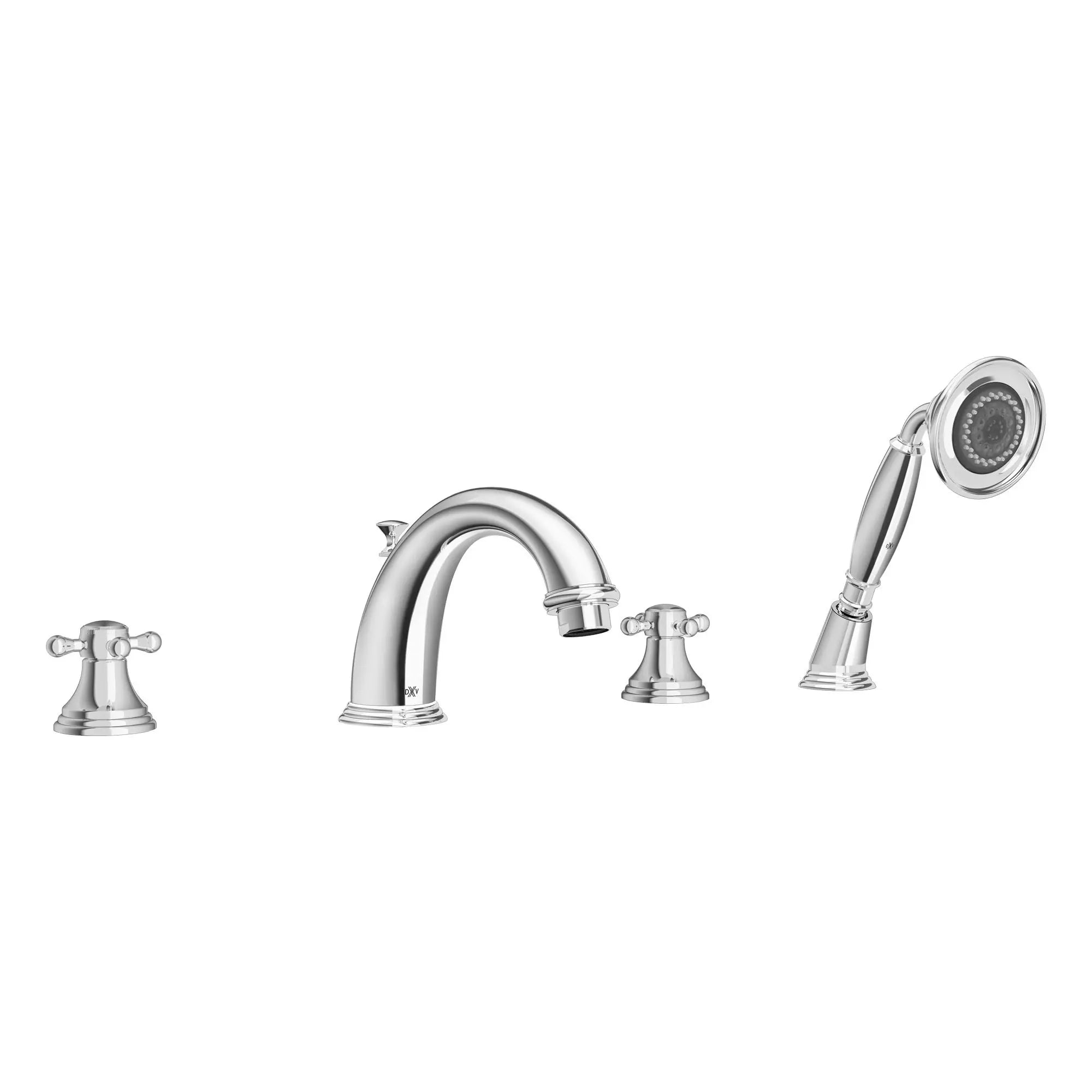 Deck Mount Tub Filler with Hand Shower and Cross Handles // POLISHED CHROME // 92934_D35101940.100_CDNwebp.webp