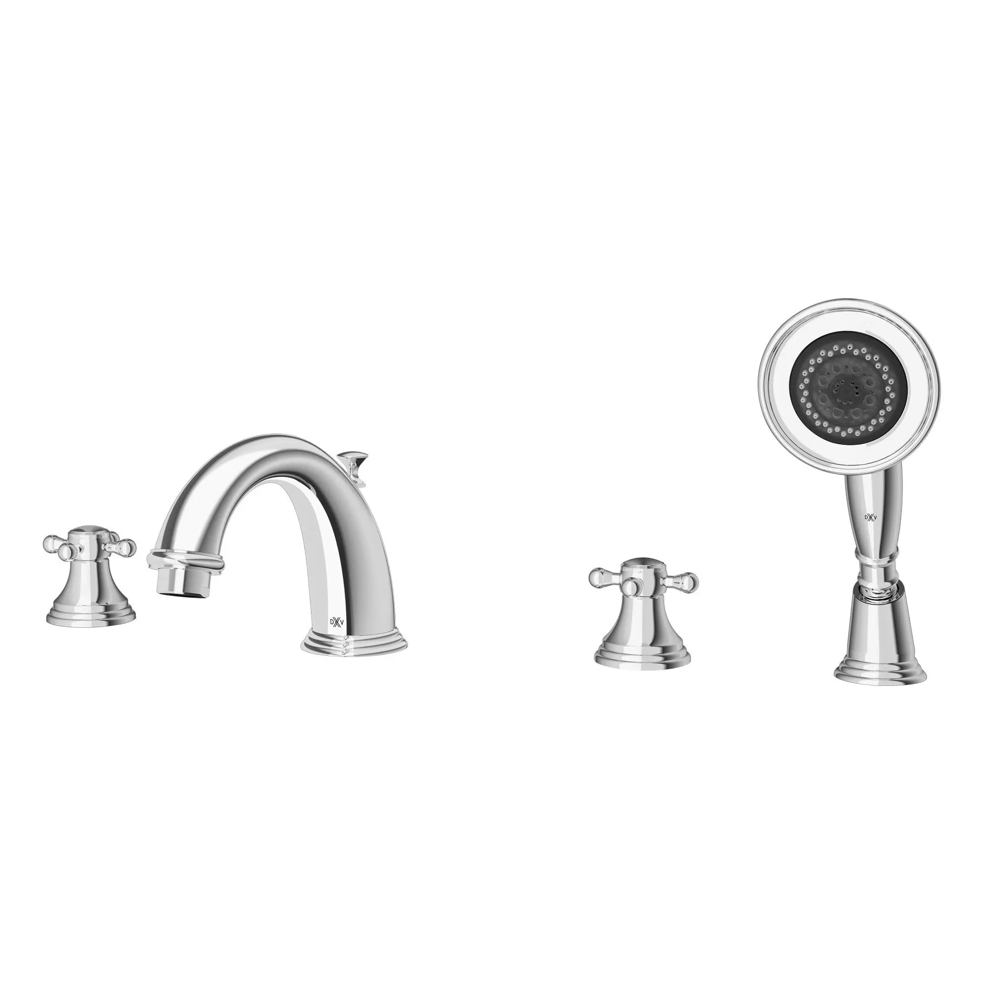 Deck Mount Tub Filler with Hand Shower and Cross Handles // POLISHED CHROME // 92937_D35101940.100_1_CDNwebp.webp