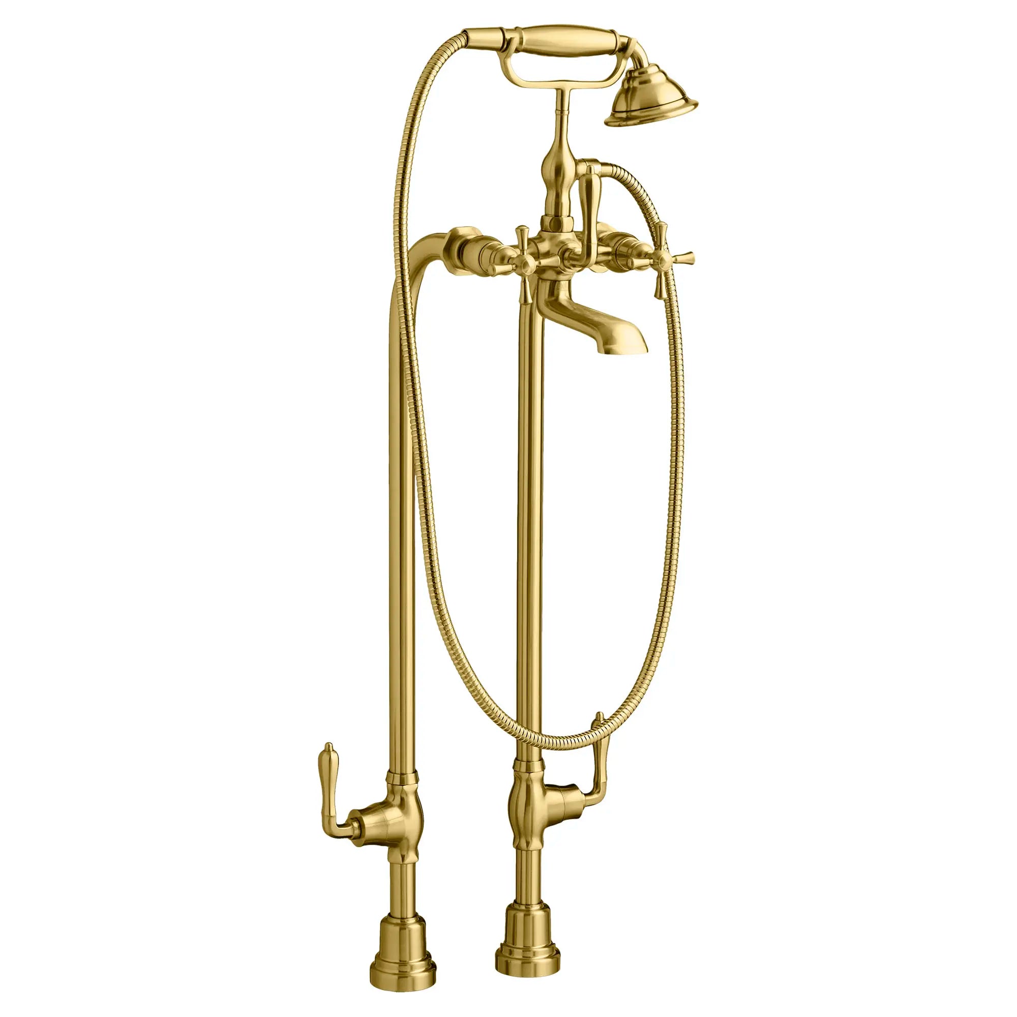 Transitional Floor Mount Bathtub Faucet With Randall Cross Handles // SATIN BRASS // 93194_D35102954427_CDNwebp.webp