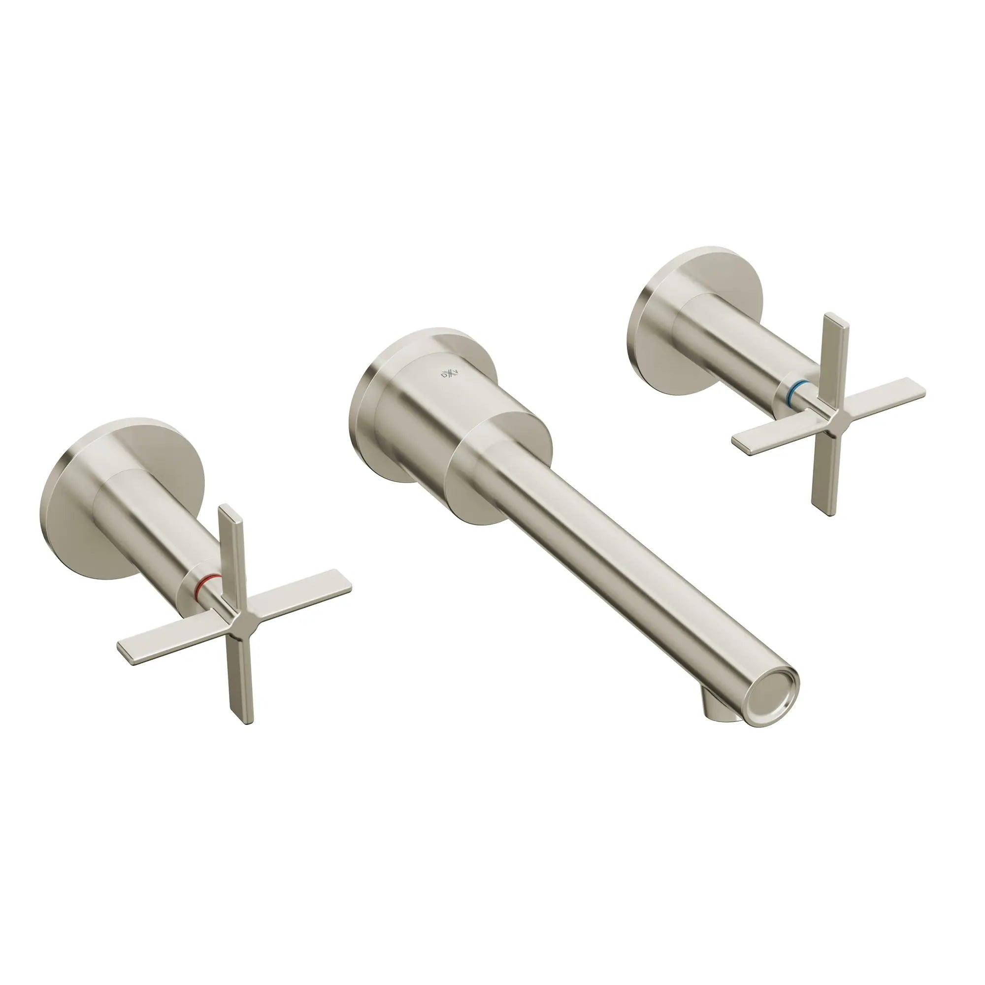 Percy® 2-Handle Wall Mounted Bathroom Faucet with Indicator Markings and Cross Handles // BRUSHED NICKEL // 93798_D35105454RB.144_CDNwebp.webp