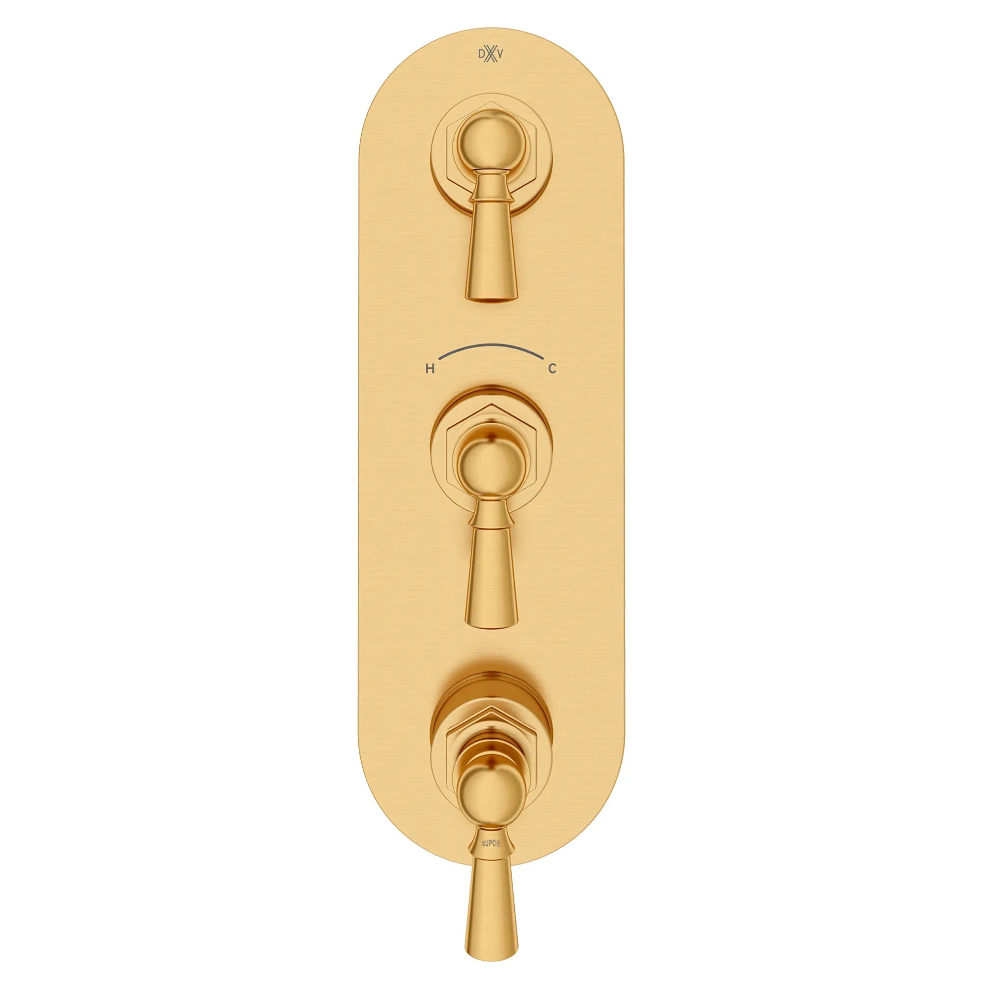 Oak Hill® 3-Handle Thermostatic Valve Trim Only with Lever Handles // SATIN BRASS // 95808_D35155537.427_CDNwebp.webp