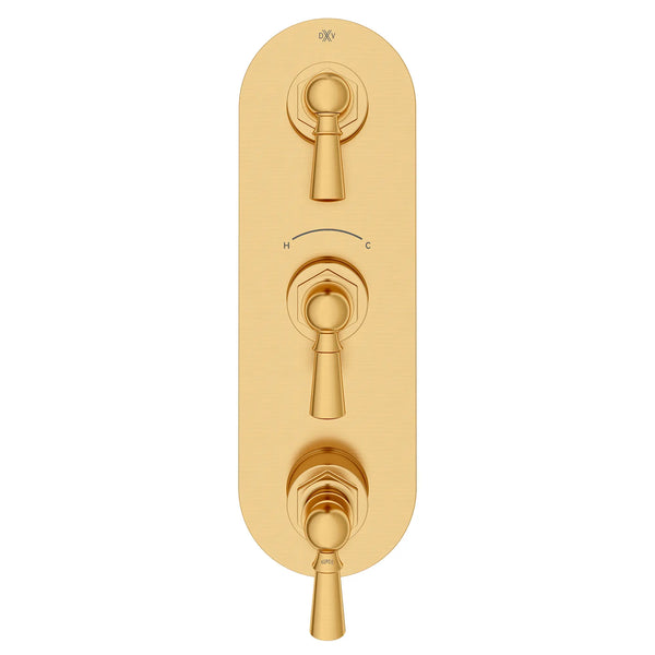 Oak Hill® 3-Handle Thermostatic Valve Trim Only with Lever Handles // SATIN BRASS // 95808_D35155537.427_CDNwebp.webp