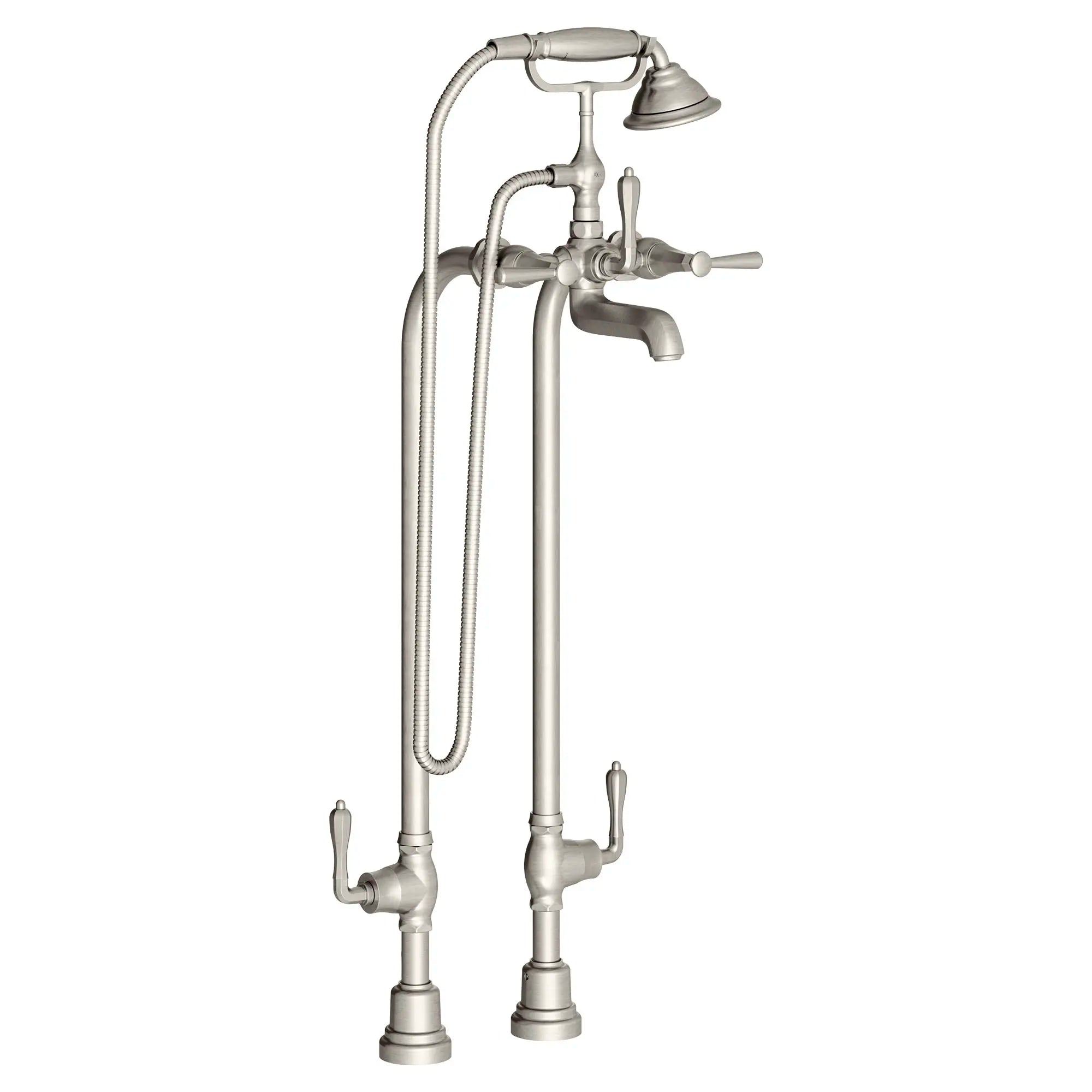 Fitzgerald Floor Mount Bathtub Filler with Hand Shower and Lever Handles // BRUSHED NICKEL // 96069_D35160950144_CDNwebp.webp