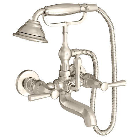 Fitzgerald Wall Mount Bathtub Faucet with Hand Shower and Lever Handles