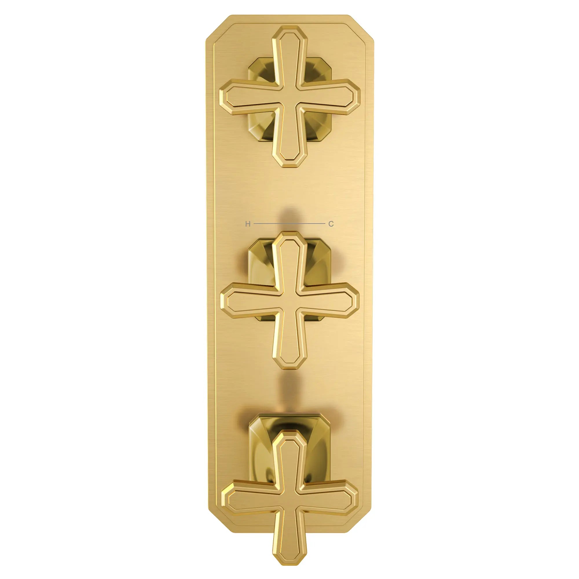 Belshire® 3-Handle Thermostatic Valve Trim Only with Cross Handles // SATIN BRASS // 96358_D35170538427_CDNwebp.webp
