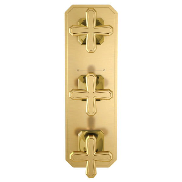 Belshire® 3-Handle Thermostatic Valve Trim Only with Cross Handles // SATIN BRASS // 96358_D35170538427_CDNwebp.webp