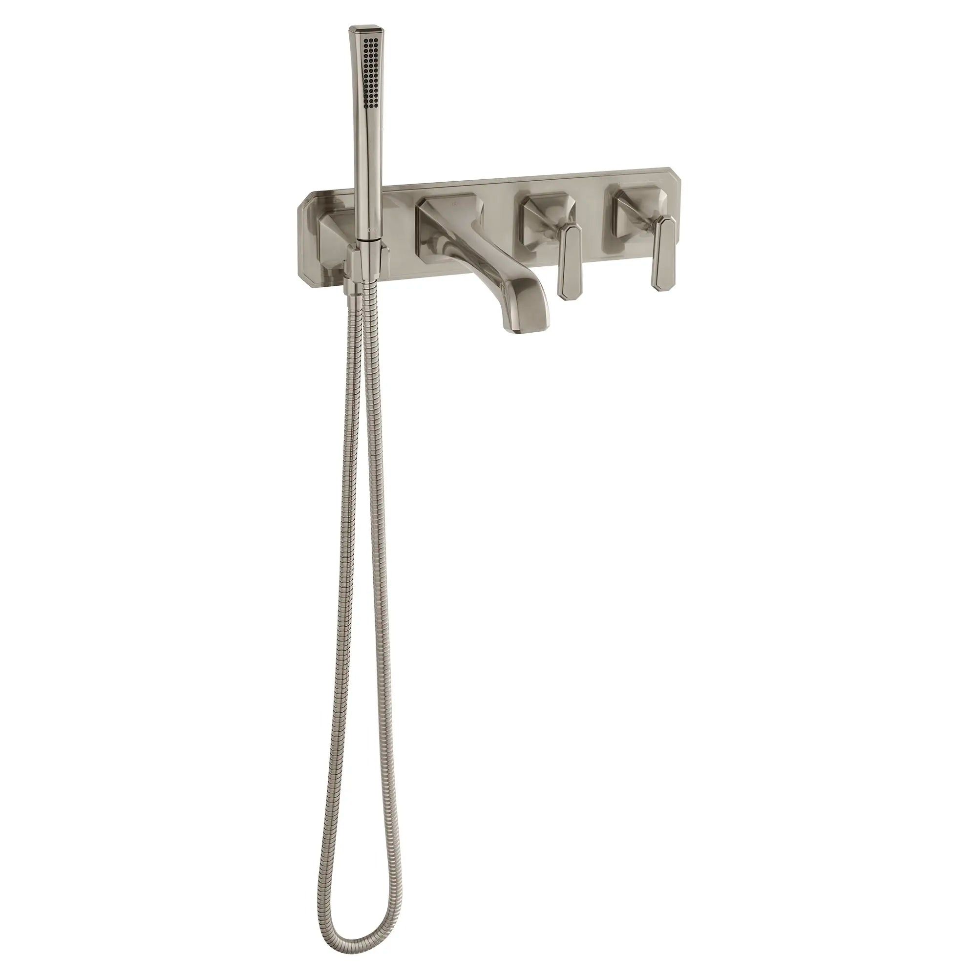 Belshire® 2-Handle Wall Mount Bathtub Faucet with Hand Shower and Lever Handles // BRUSHED NICKEL // 96849_D35170980144_1_CDNwebp.webp