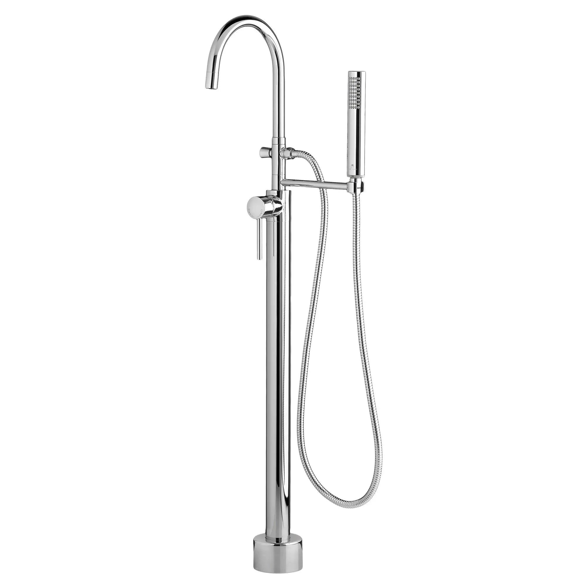 Equility® Round Floor Mount Bathtub Filler with Hand Shower and Lever Handle // POLISHED CHROME // 97183_D3590197C.100_CDNwebp.webp