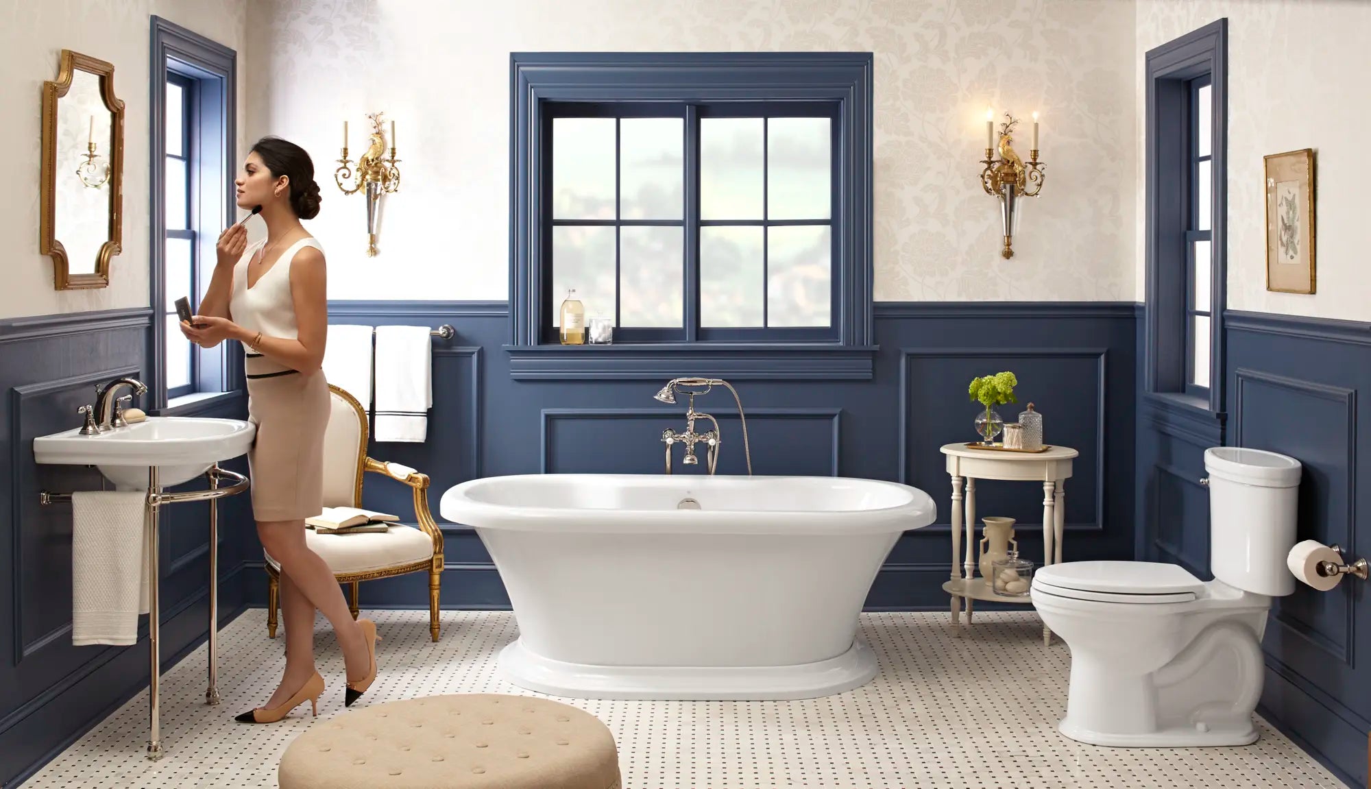 Traditional Floor Mount Bathtub Faucet with landfair Cross Handles // PLATINUM NICKEL // 98219_L_D62747004.415_D2215AA104.415_D19000708.008.415_D35101800.150_D35107954.150_02_CDNwebp.webp