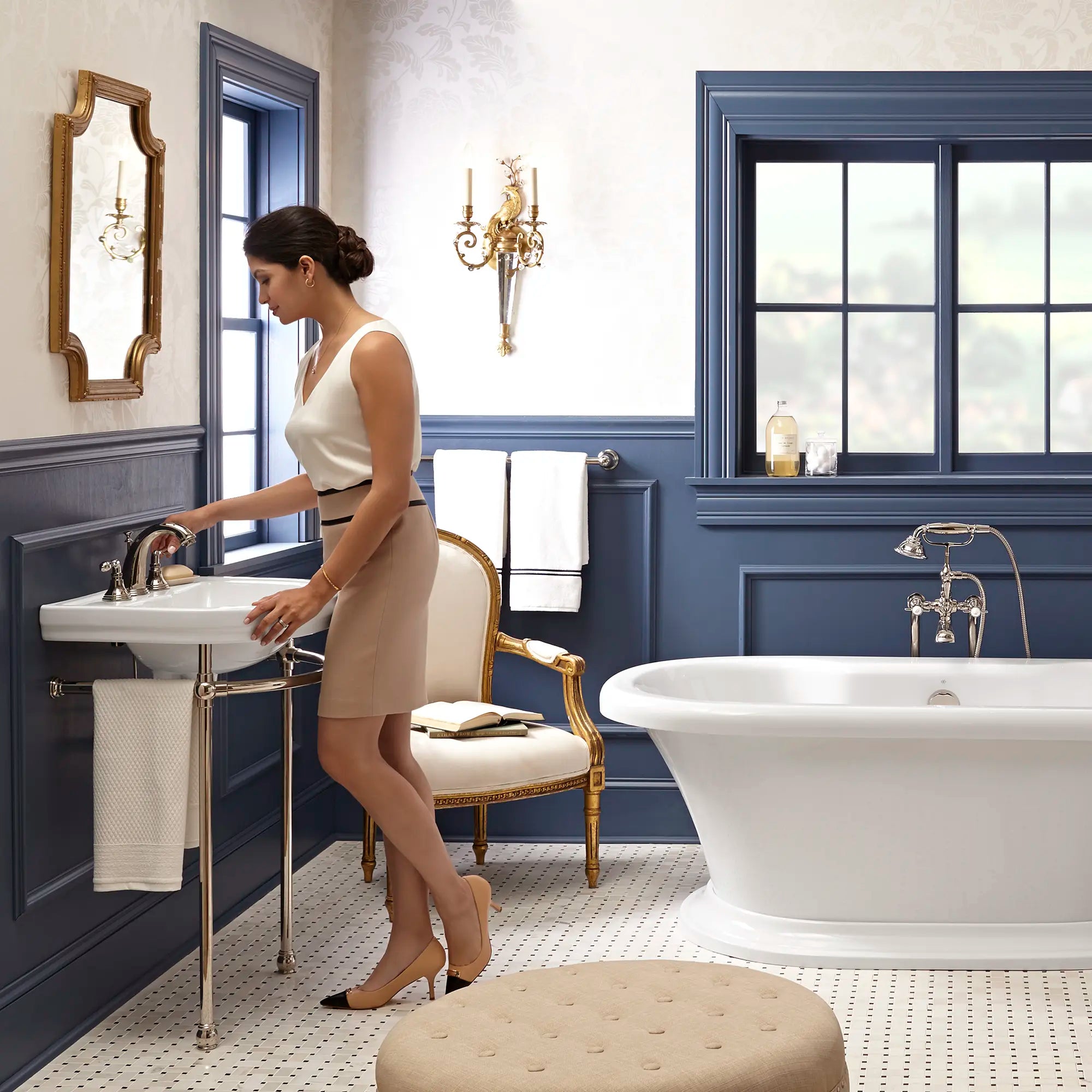 St. George® 24 in. Console Bathroom Sink, 3 Hole with Console Leg // CANVAS WHITE // 98220_L_D62747004.415_D2215AA104.415_D19000708.008.415_D35101800.150_D35107954.150_03_1_CDNwebp.webp